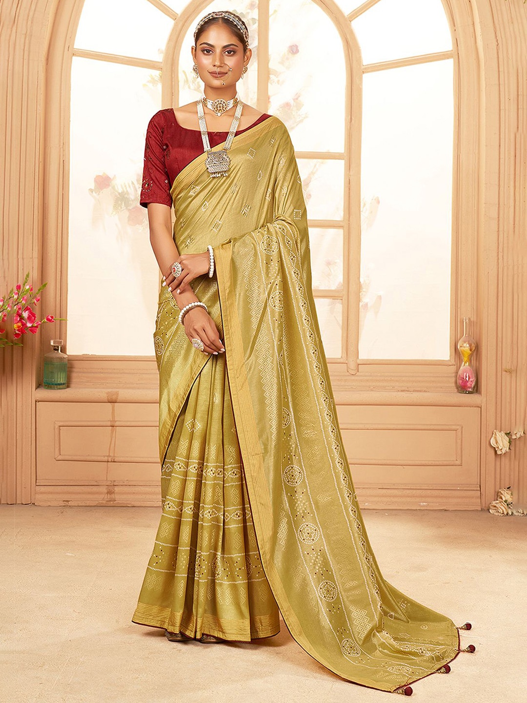 

Sangria Bandhani Printed Saree With Blouse Piece, Copper