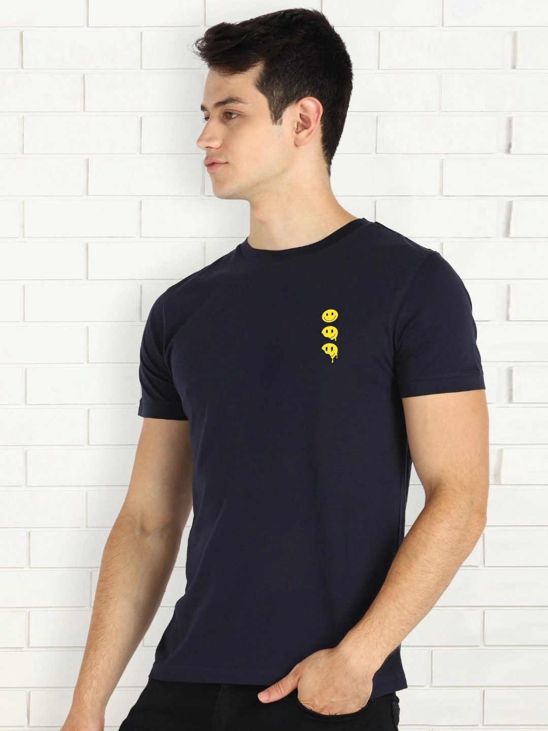 

Moda Rapido Men Graphic Printed Round Neck Cotton Slim Fit T-shirt, Navy blue