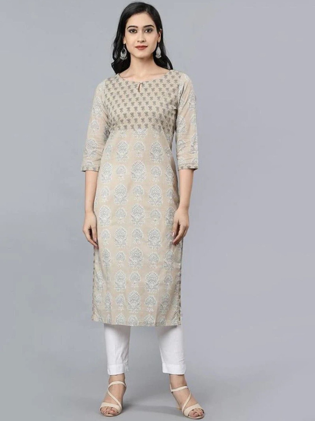 

Mera Rang Women Floral Printed Kurta, Beige