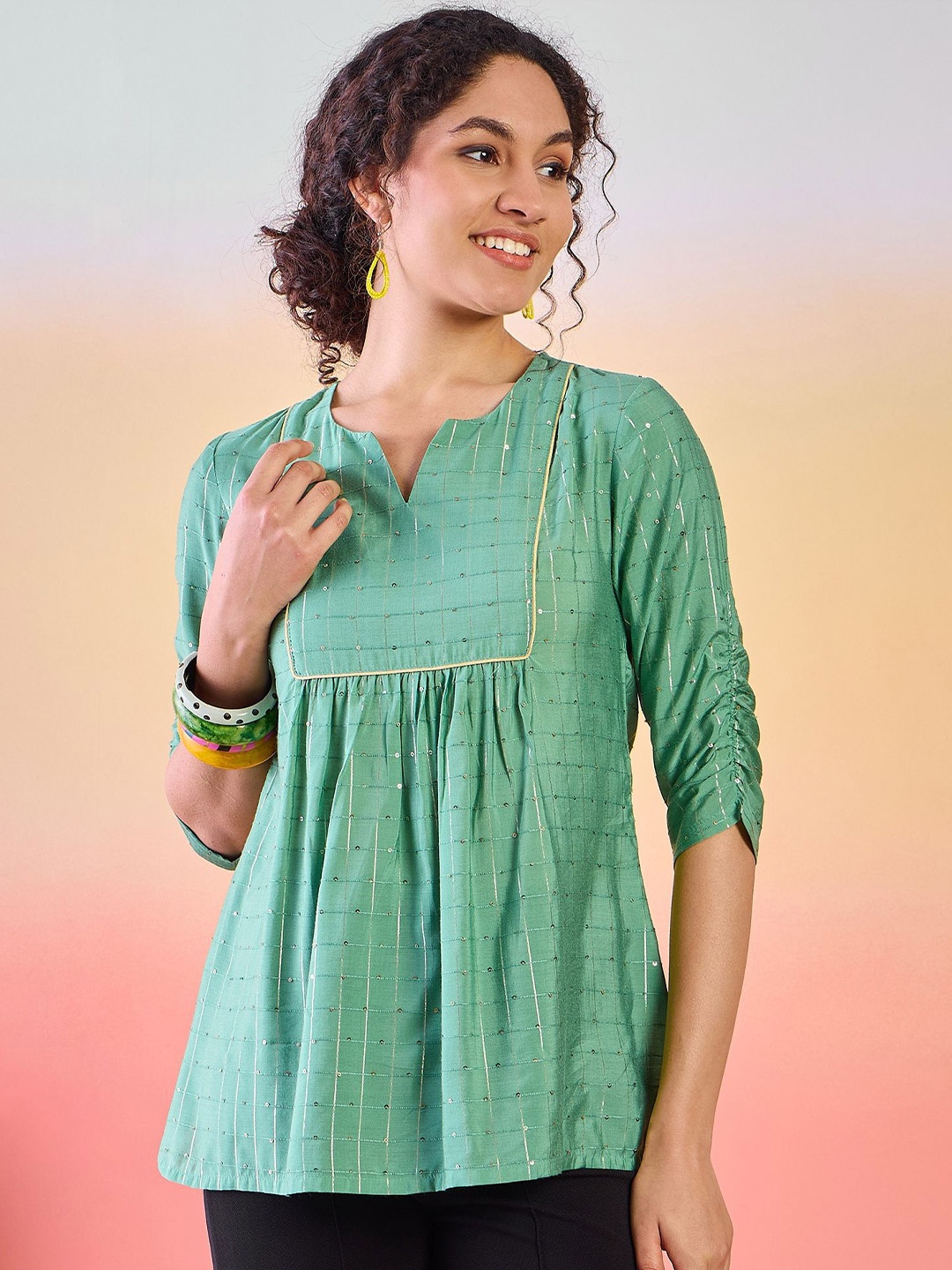 

Sangria Checked Sequin Tunic, Green