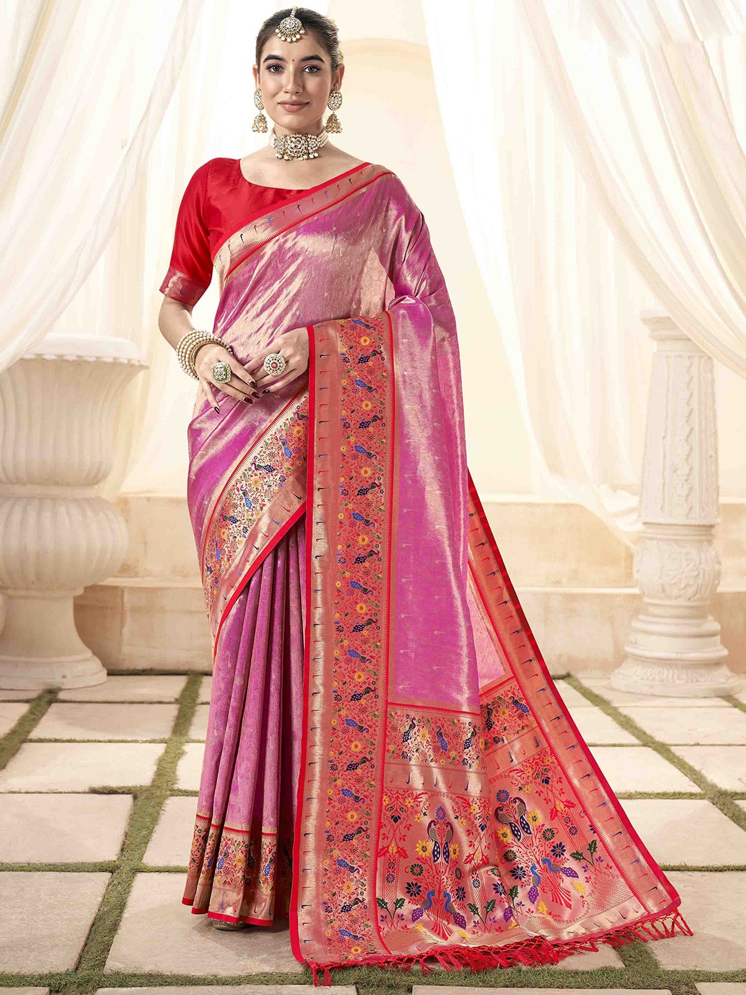 

Mitera Woven Design Zari Paithani Saree, Pink