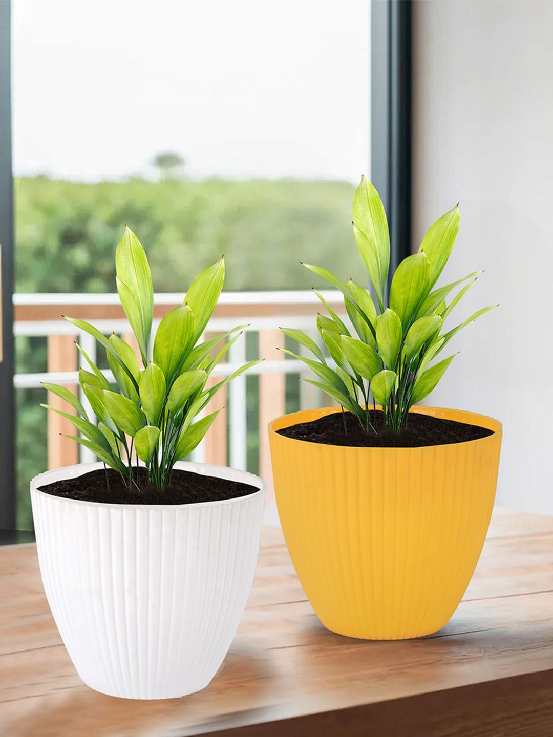 

Kuber Industries White & Yellow 4 Pieces Textured Durable Planters