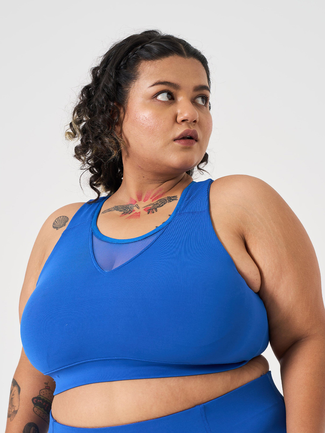 

SPIRIT ANIMAL Women Plus Size Sheer Mid Impact Workouts with Removable Pads Sports Bra, Blue