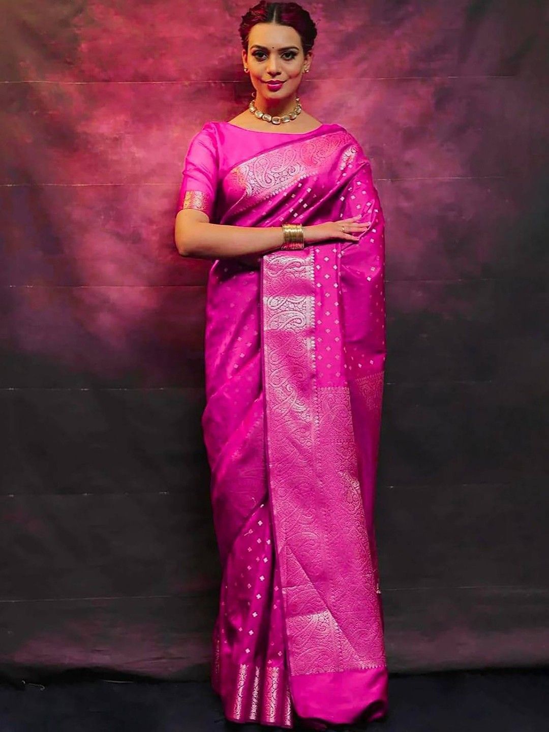 

A TO Z CART Woven Design Zari Pure Silk Banarasi Saree, Pink