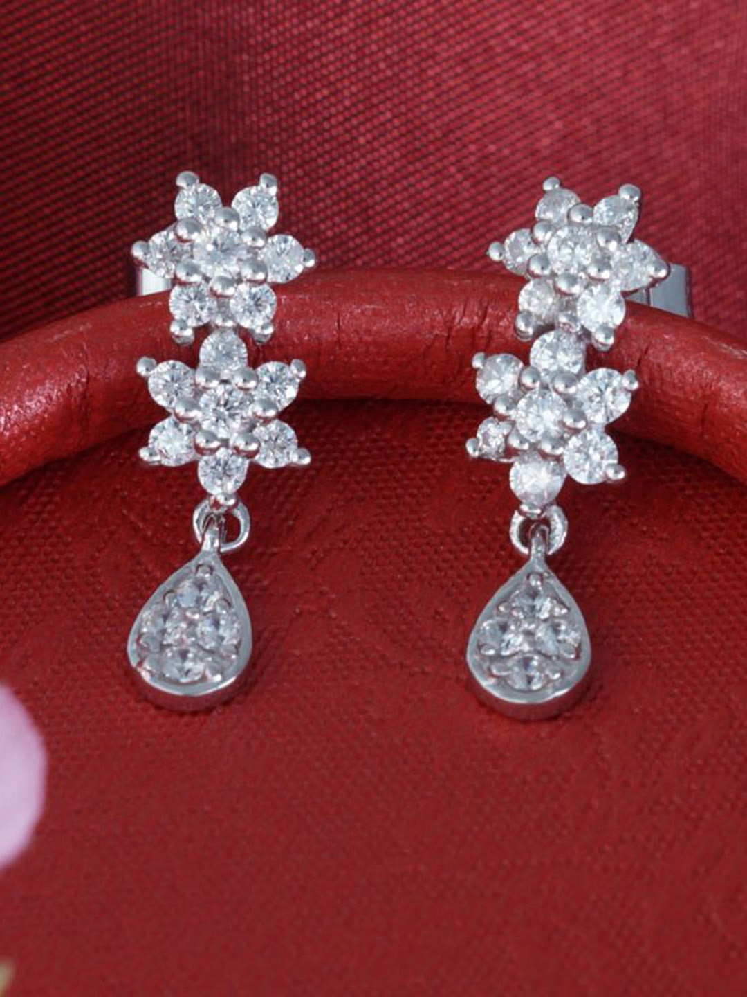 

Tuanz Silver Jewelry 925 Sterling Silver Rhodium-Plated Stone Studded Drop Earrings