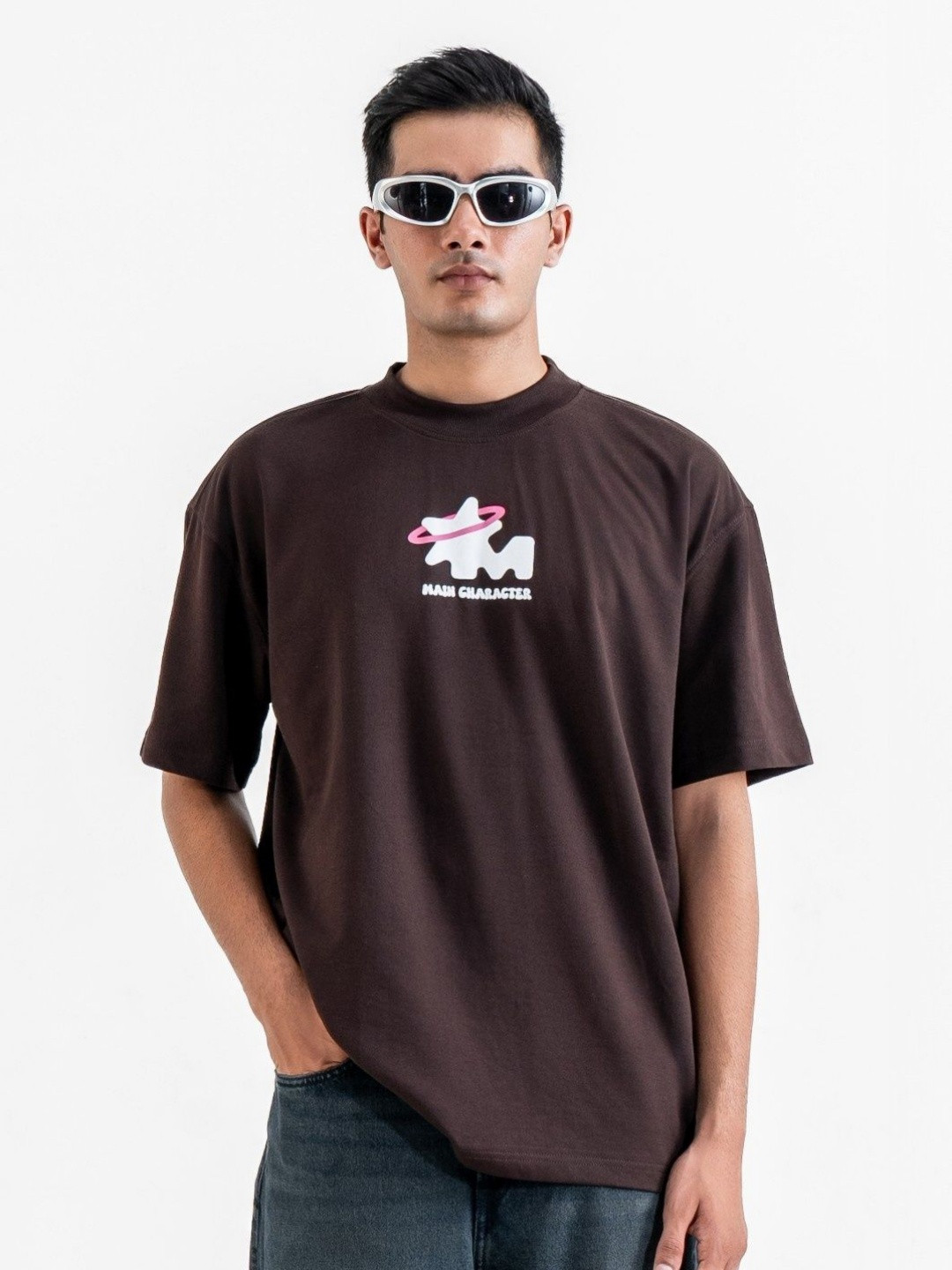 

Main Character India Unisex Graphic Printed Round Neck Cotton Oversized T-shirt, Brown