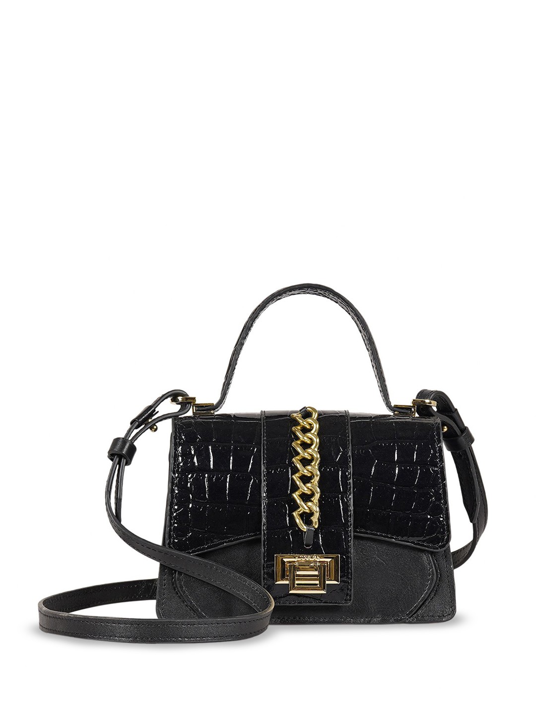 

Hidesign Textured Leather Structured Sling Bag, Black