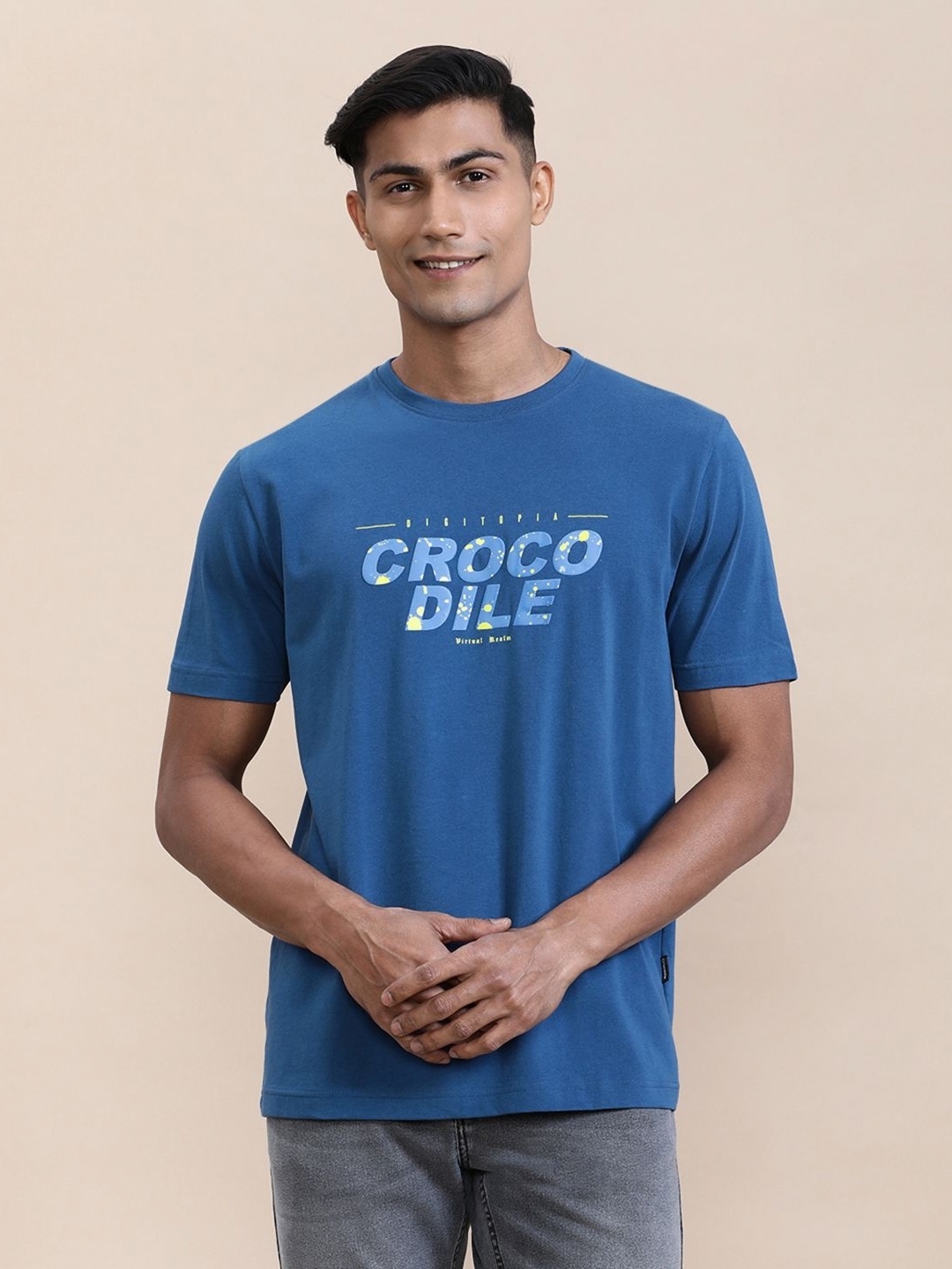 

Crocodile Men Chest HD Print Slim Fit T-Shirt, Blue