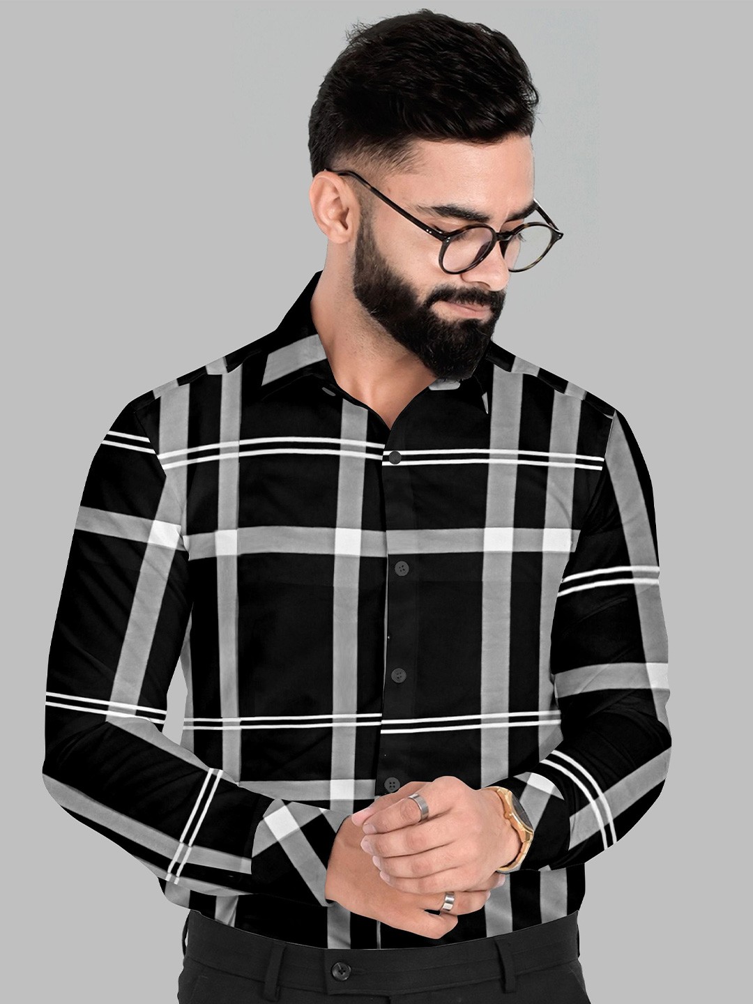 

Fashion FRICKS Men Classic Semi Sheer Casual Shirt, Black