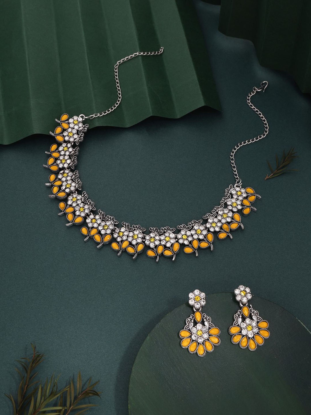 

Anouk Gold-Plated Artificial Stones Studded Necklace And Earrings, Silver