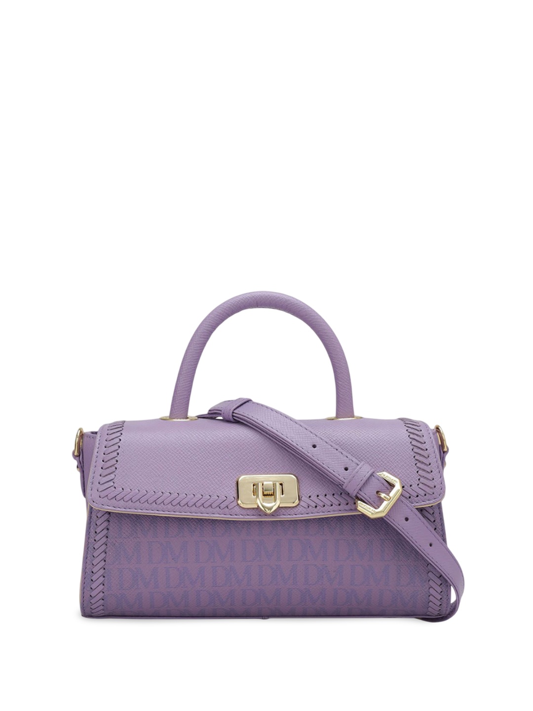 

Da Milano Leather Structured Satchel with Cut Work, Purple