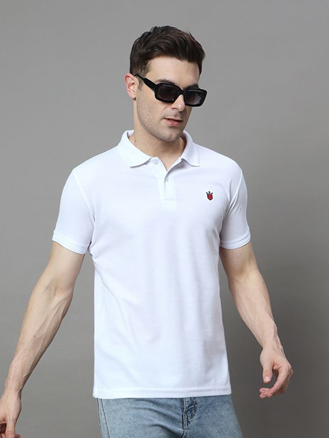 

R.ARHAN PREMIUM Men Solid Polo Collar Cotton T-shirt, White