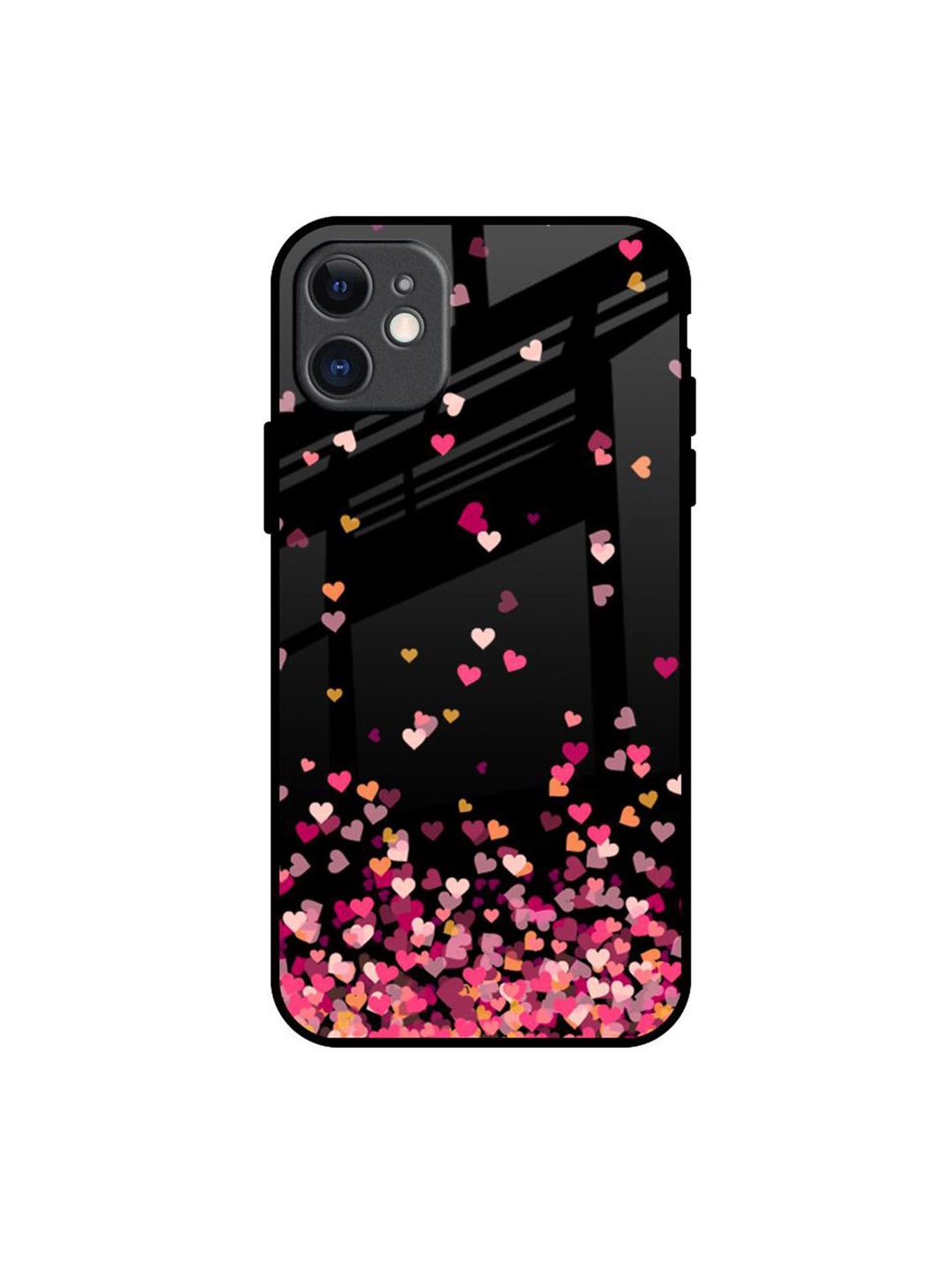 

QRIOH Heart Rain Fall Printed iPhone 11 Back Case, Black