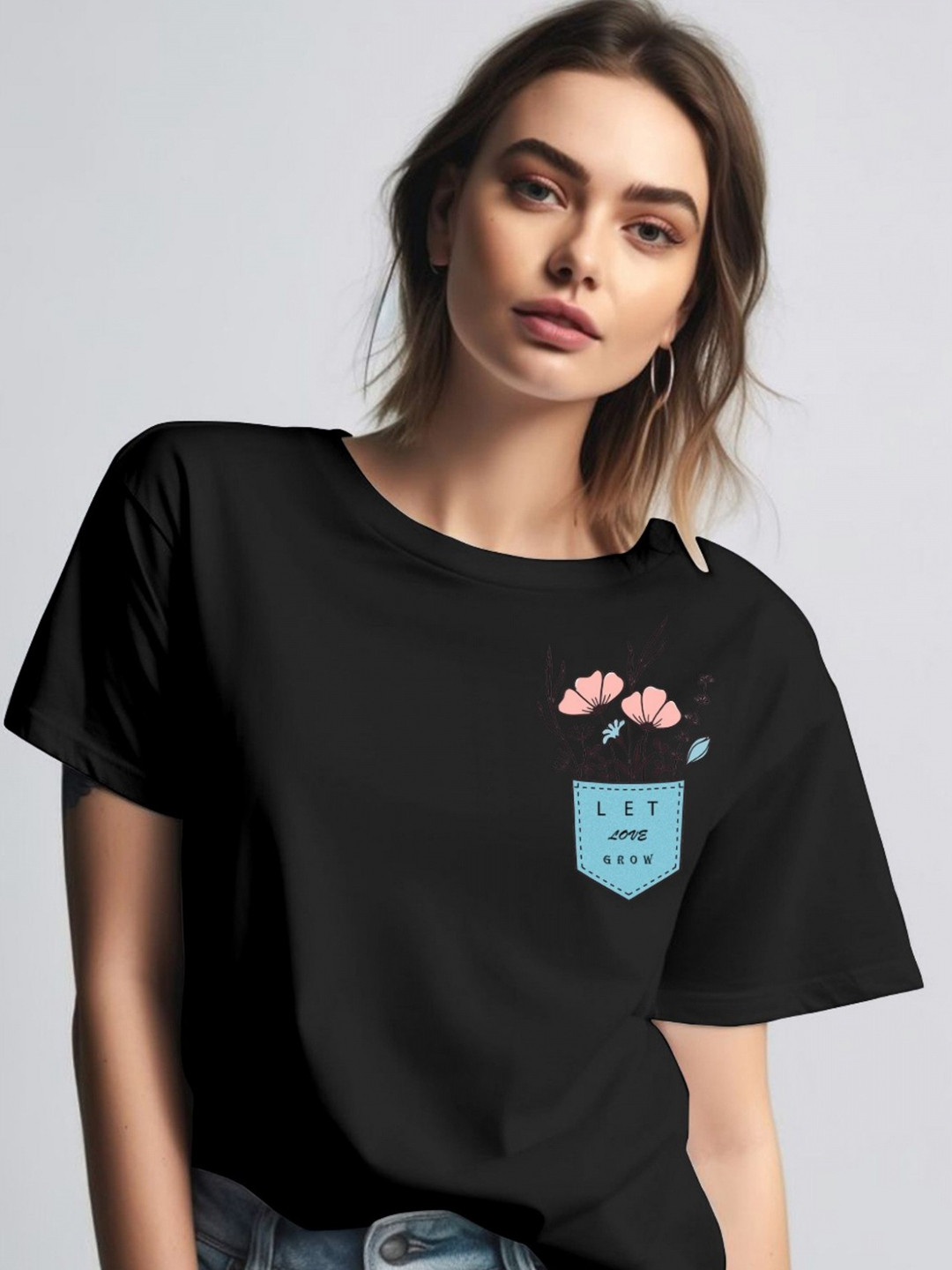 

Moda Rapido Women Printed Round Neck Tshirt, Black