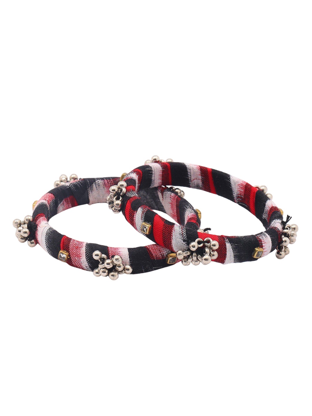 

Exotic India Set Of 2 Handloom Sambalpuri Fabric Ghungroo Bangles, Red