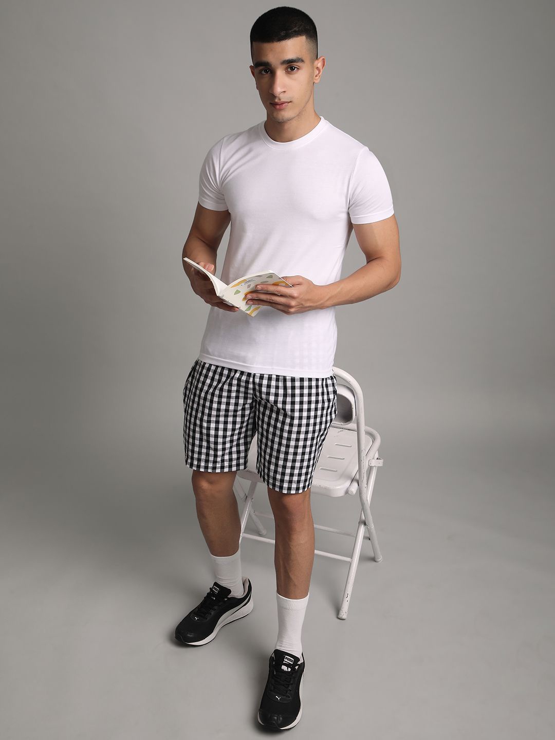 

BStories Men Checked Lounge Shorts, Black