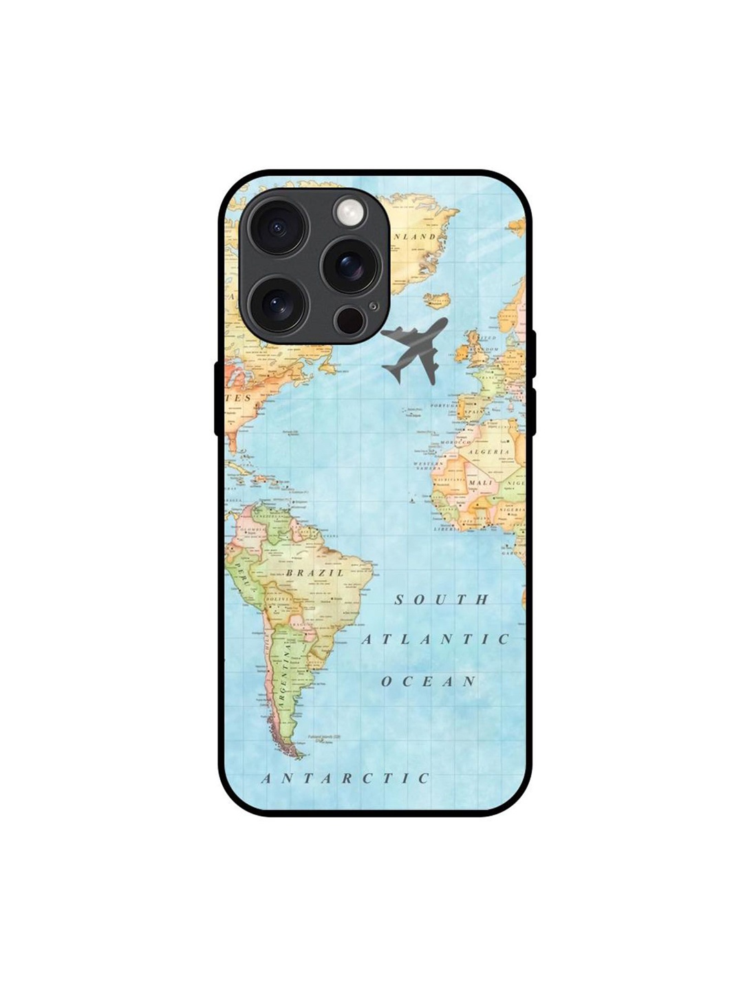 

QRIOH Travel Map Printed iPhone 15 Pro Max Back Case, Blue
