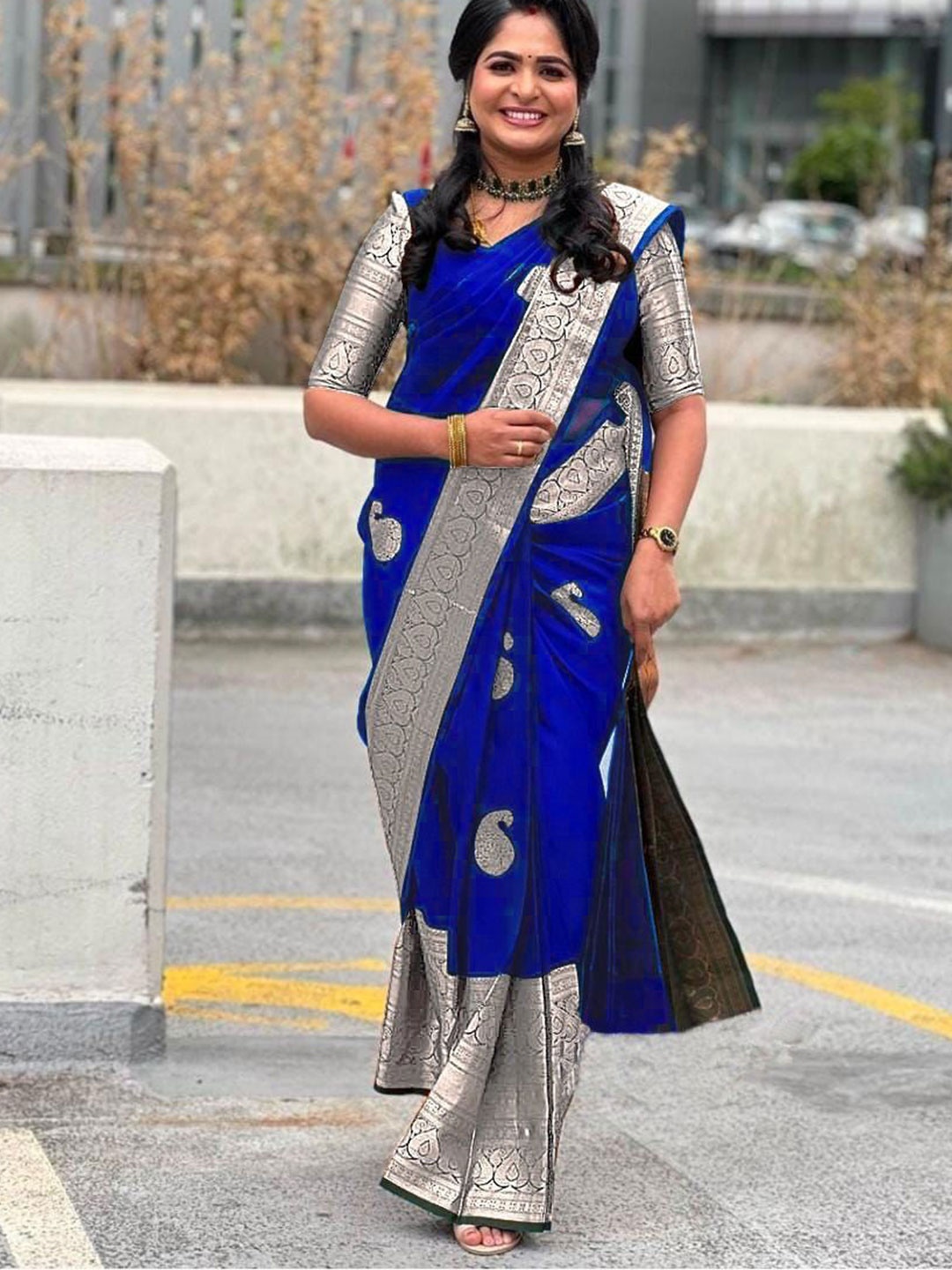 

A TO Z CART Woven Design Zari Pure Silk Banarasi Saree, Blue