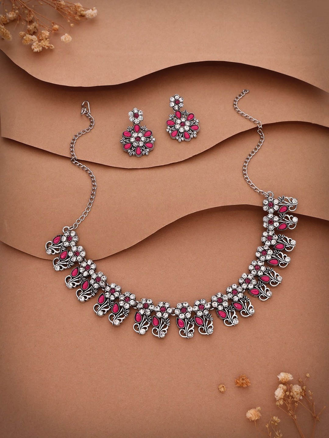 

Lyriss Silver-Plated American Diamond Studded Necklaces And Earrings