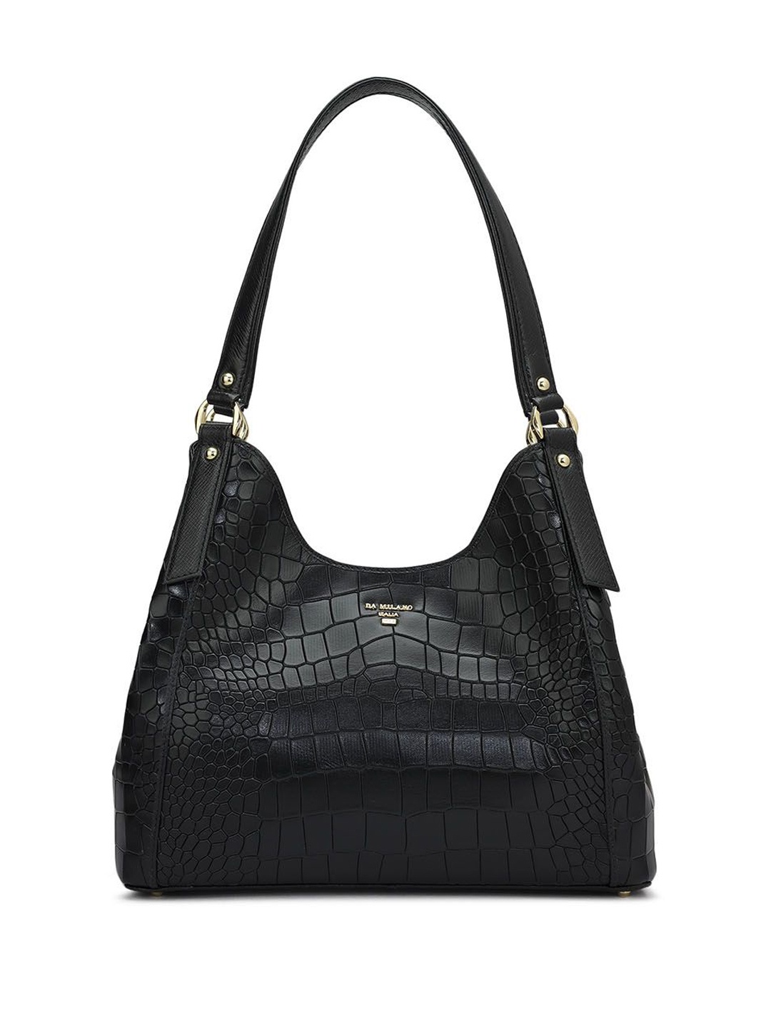 

Da Milano Textured Leather Structured Tote Bag with Cut Work, Black