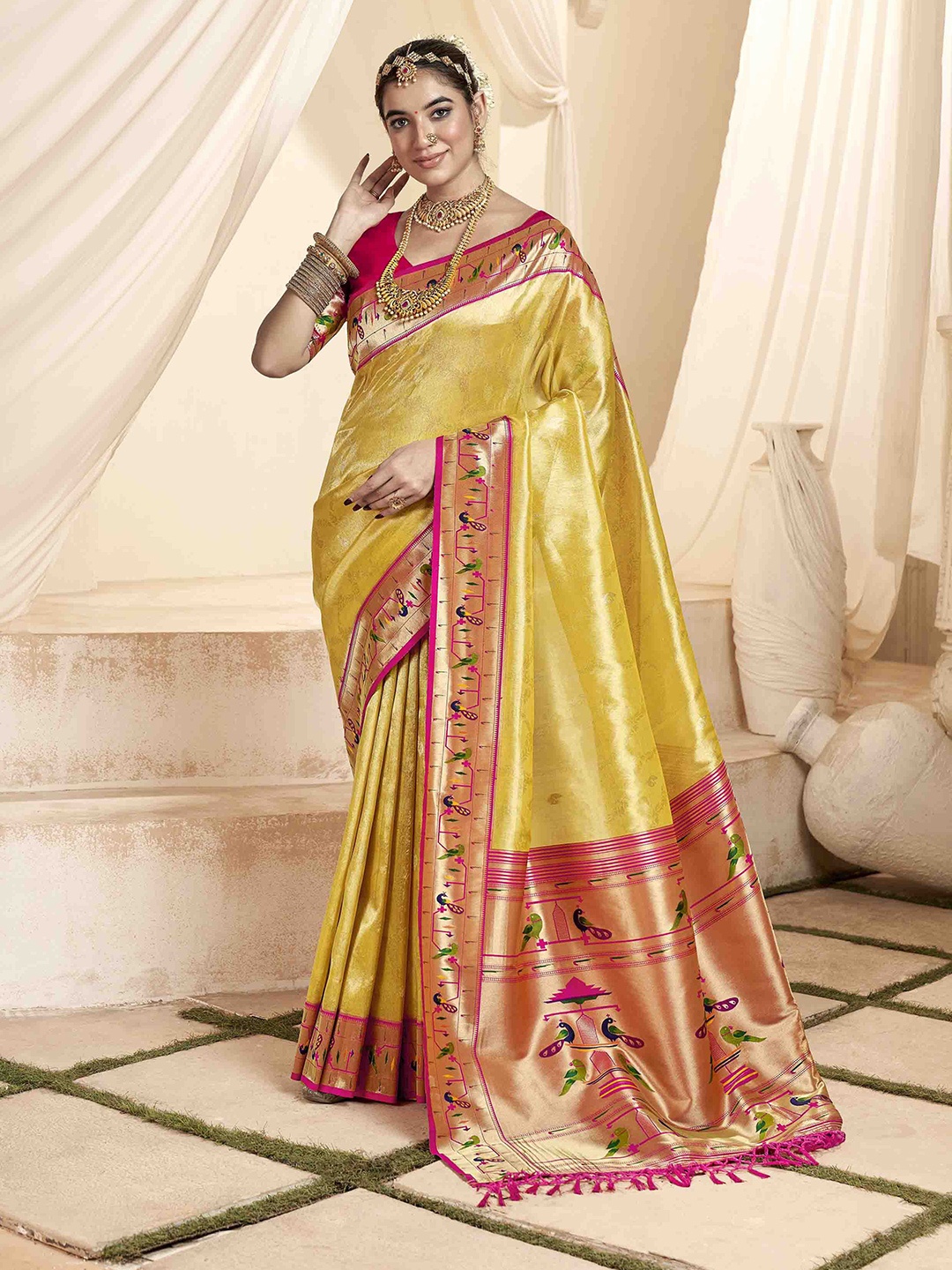 

Mitera Woven Design Zari Paithani Saree, Yellow