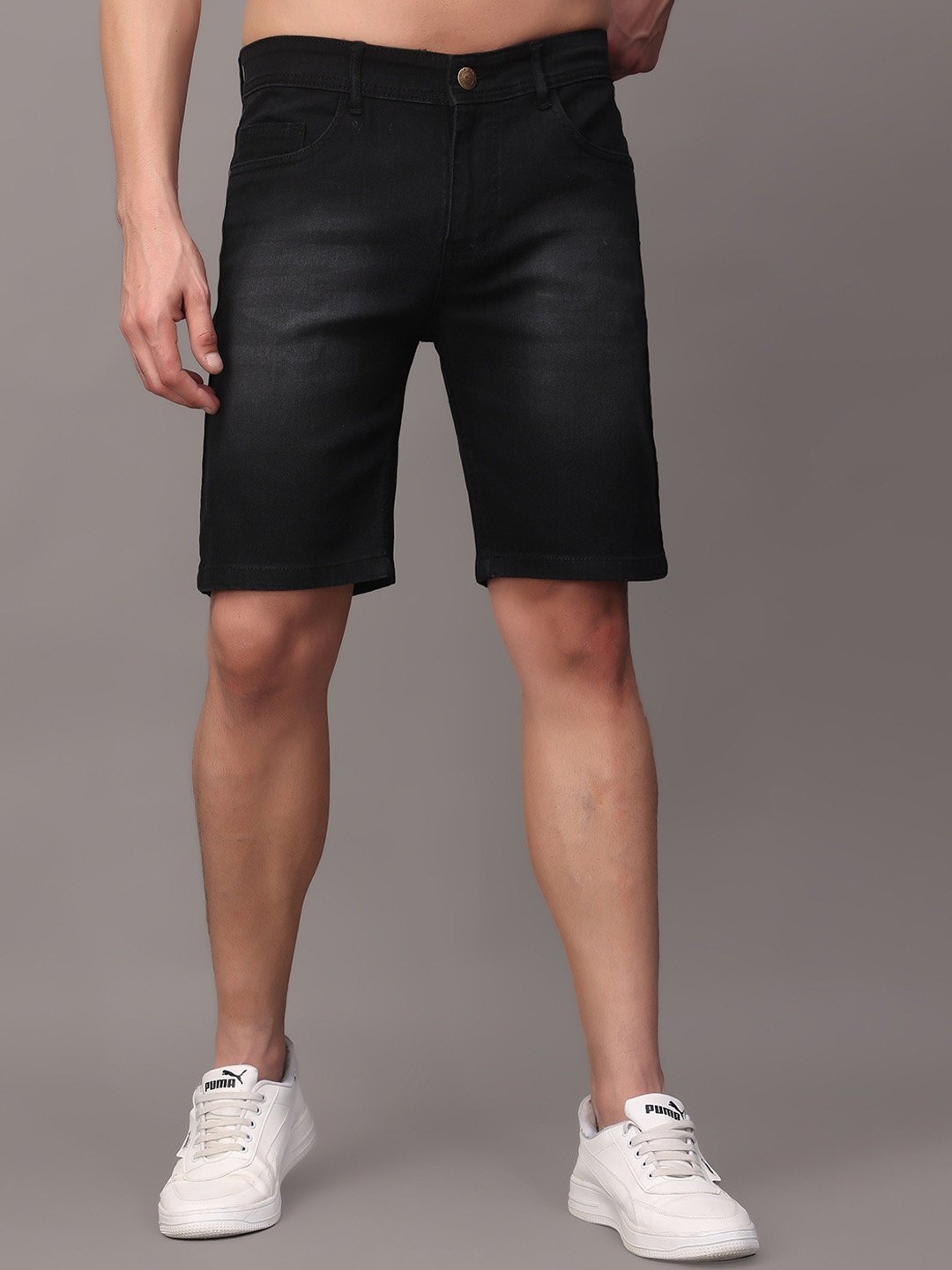 

ZAYSH Men Denim Regular Fit Mid-Rise Shorts, Black