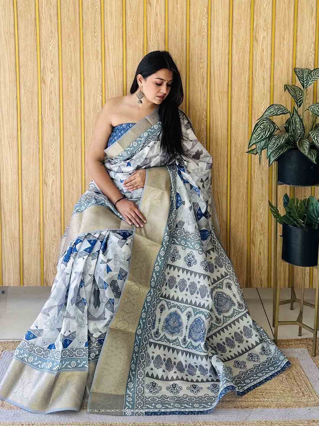 

Moda Rapido Zari Silk Blend Kanjeevaram Saree, Blue