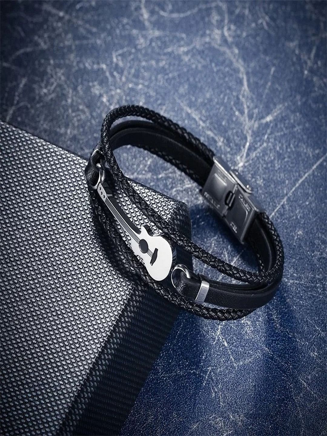 

The Roadster Lifestyle Co Men Guitar Leather Bracelet, Black