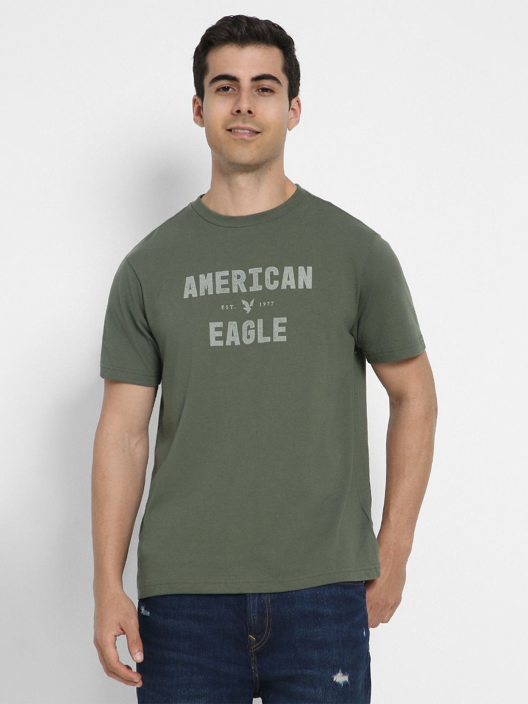 

AMERICAN EAGLE OUTFITTERS Men Typography Printed Round Neck Cotton T-shirt, Green