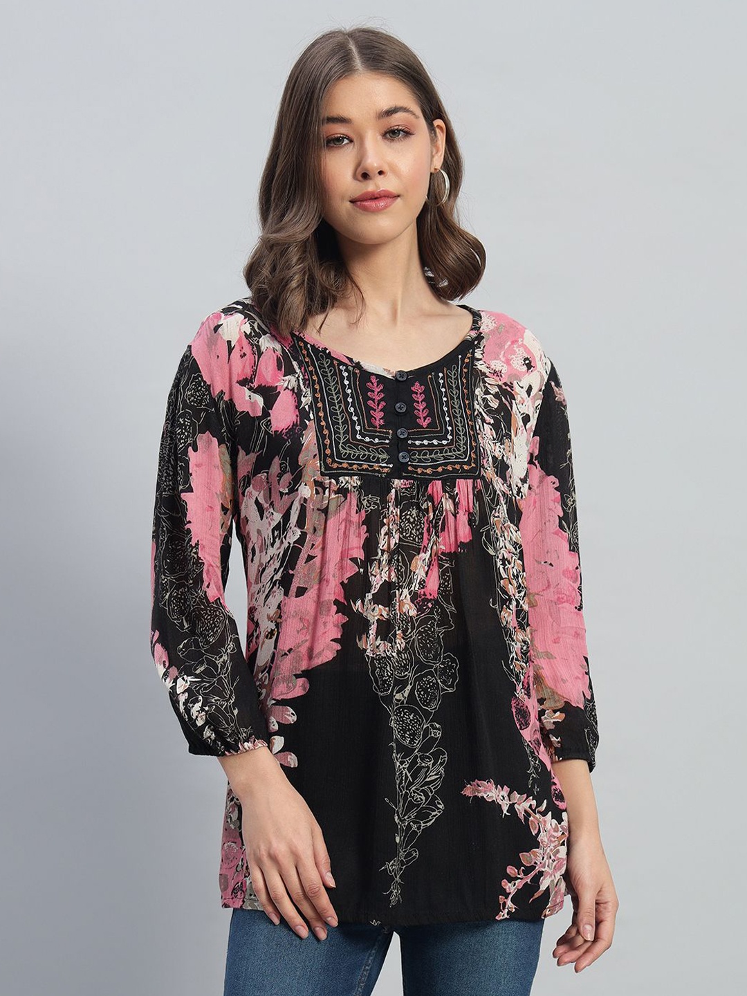 

VELDRESS Floral Print Crepe Top, Multi