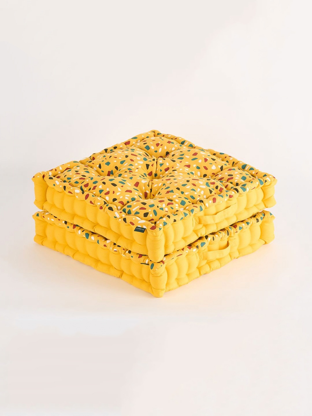 

SKANDA FAB 2Pc Yellow & White Printed Pure Cotton Floor Cushions