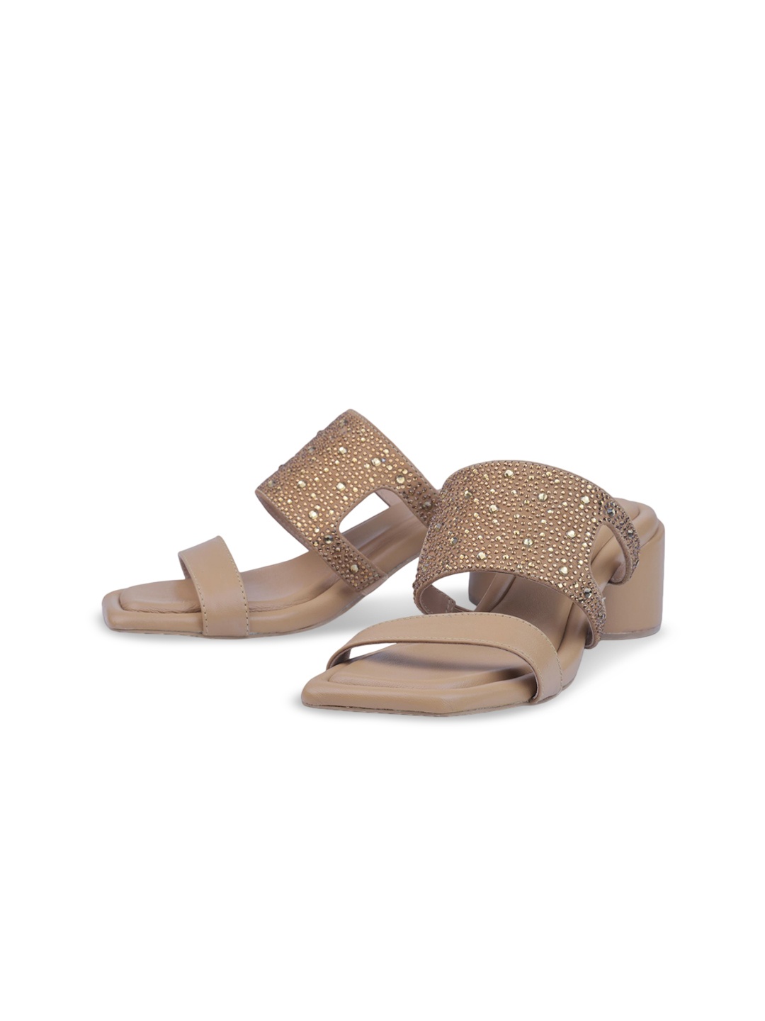 

HEEL YOUR SOLE Leather Party Block Sandals with Laser Cuts, Beige