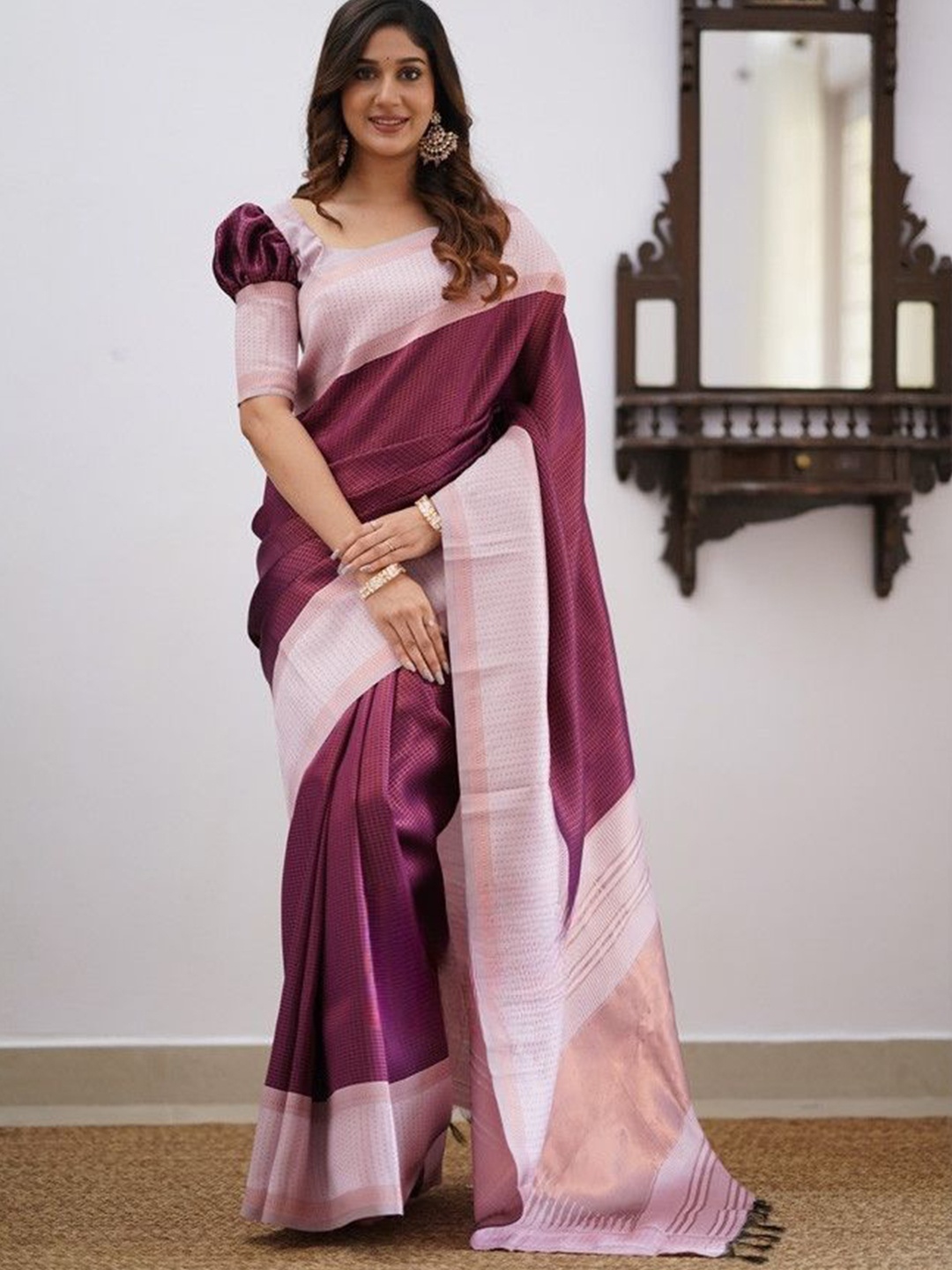 

JULEE Pure Silk Banarasi Saree, Purple