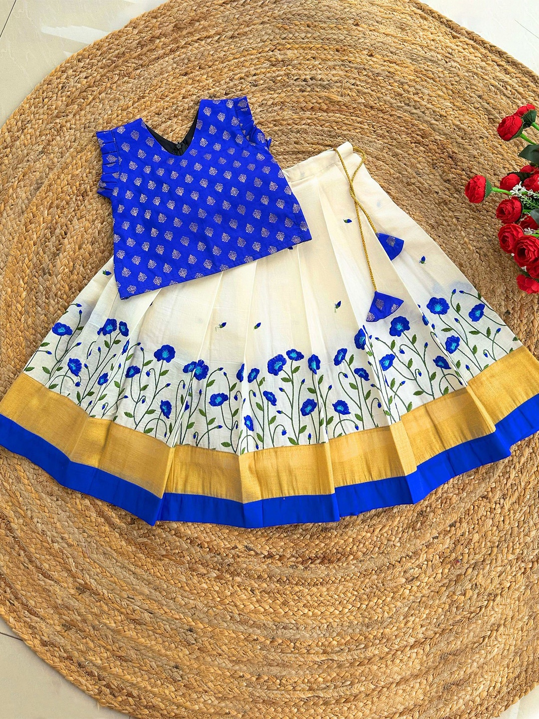 

STANWELLS KIDS Girls Woven Design Ready to Wear Cotton Lehenga & Choli, Cream