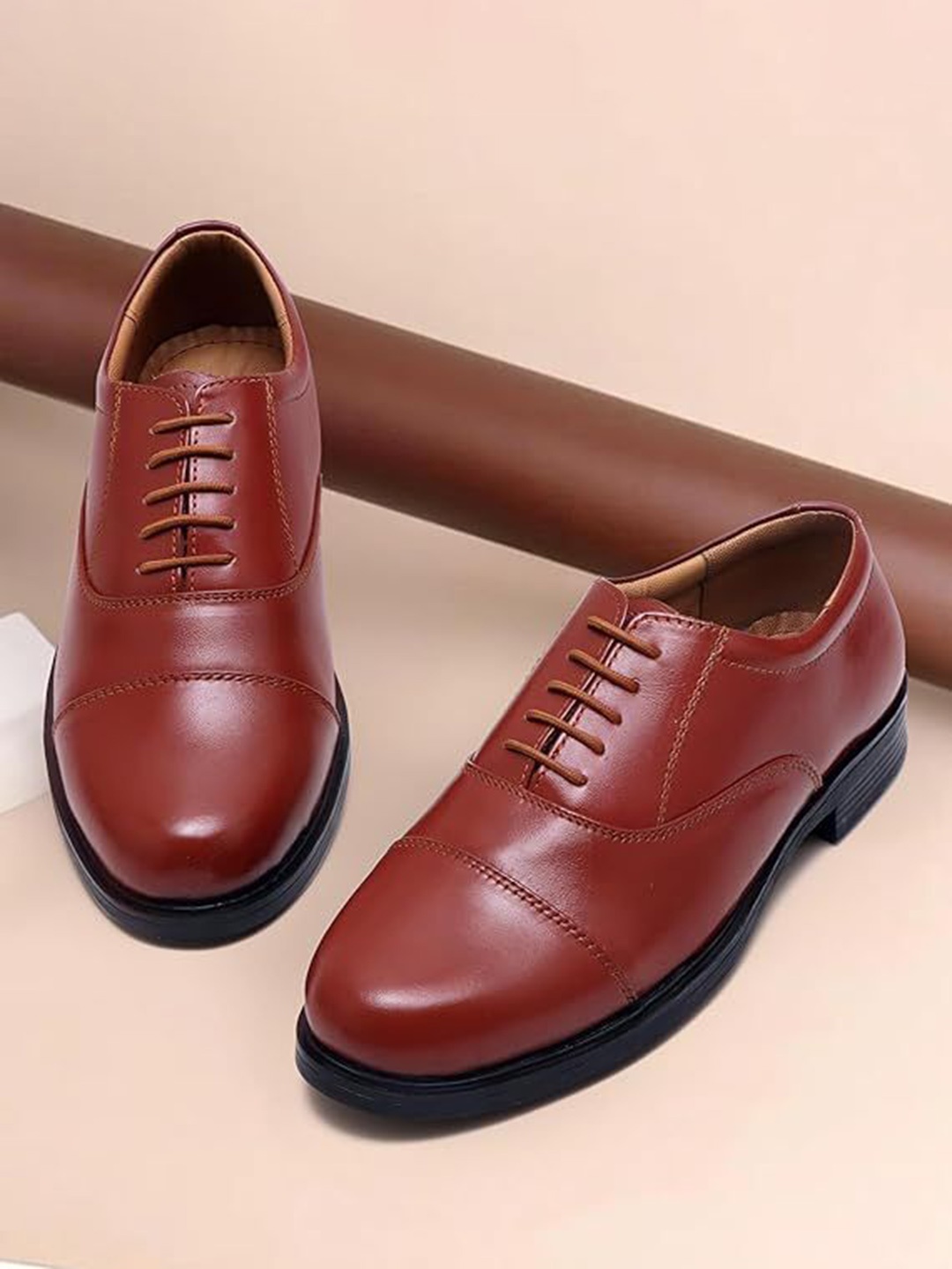 

ARAMISH Men Leather Formal Oxfords, Tan