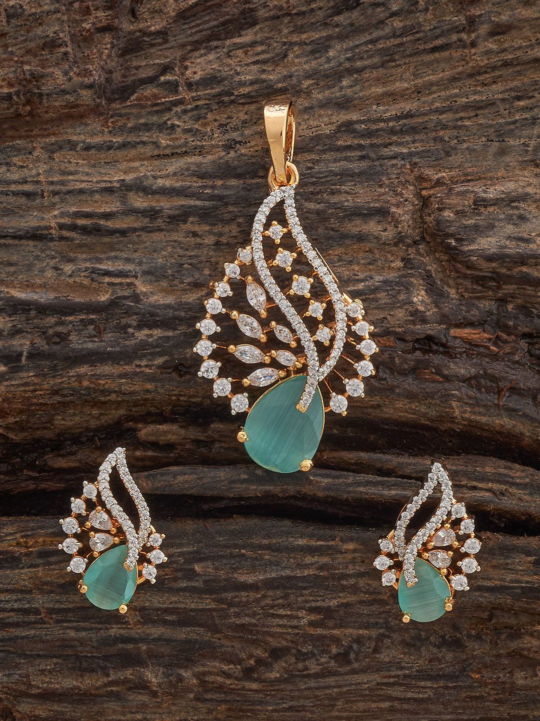

Kushal's Fashion Jewellery Mint Rhodium Gold-Plated Party Zircon Pendant Set