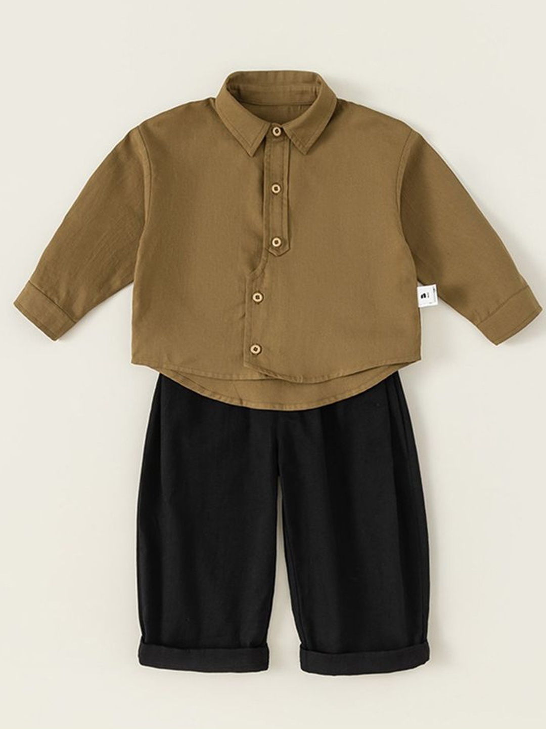 

LULU & SKY Boys Pure Cotton Shirt With Trousers, Olive
