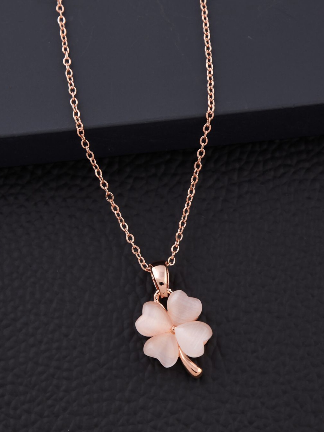 

SOLIBELLE Rose Gold-Plated Floral Floral Pendants With Chains