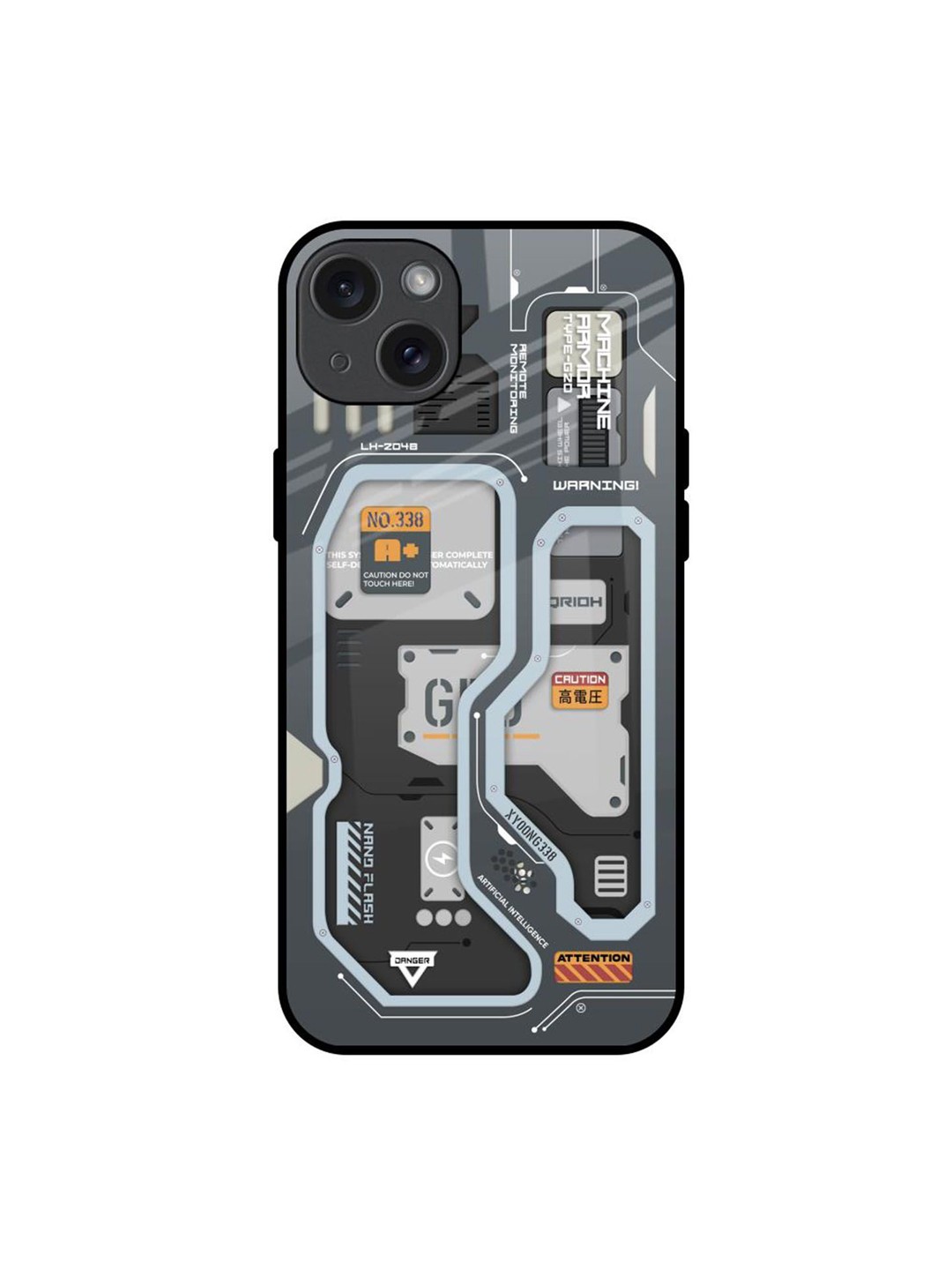 

QRIOH Retro Futuristic Printed iPhone 15 Plus Back Case, Grey