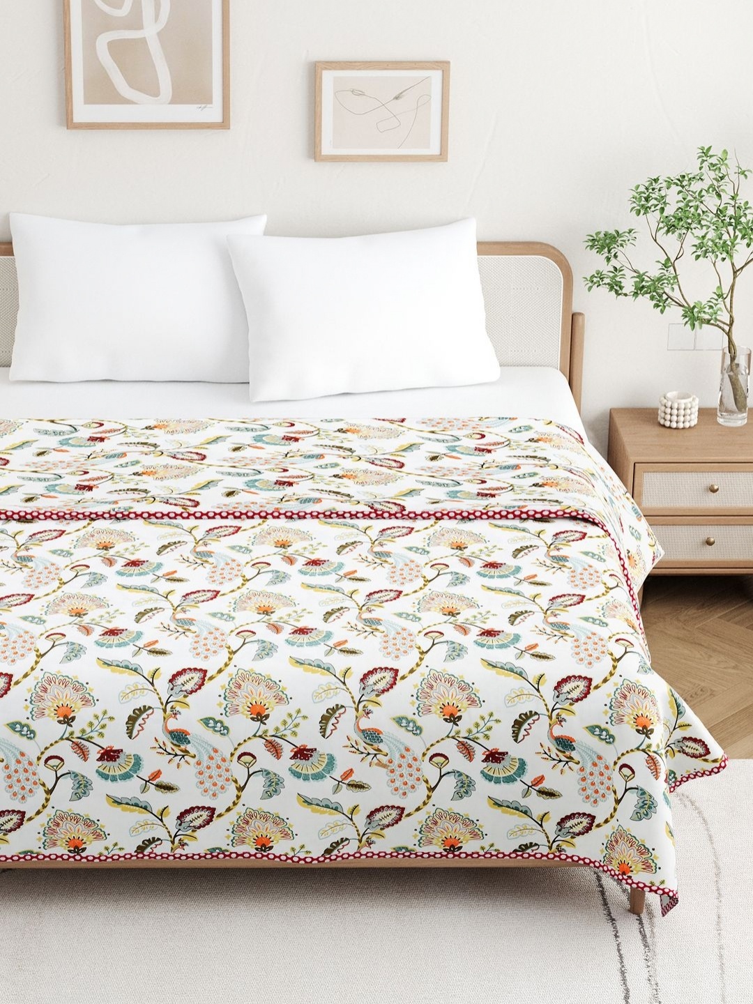 

BELLA CASA White & Blue Floral Printed Cotton 110 GSM AC Room Double Bed Dohar