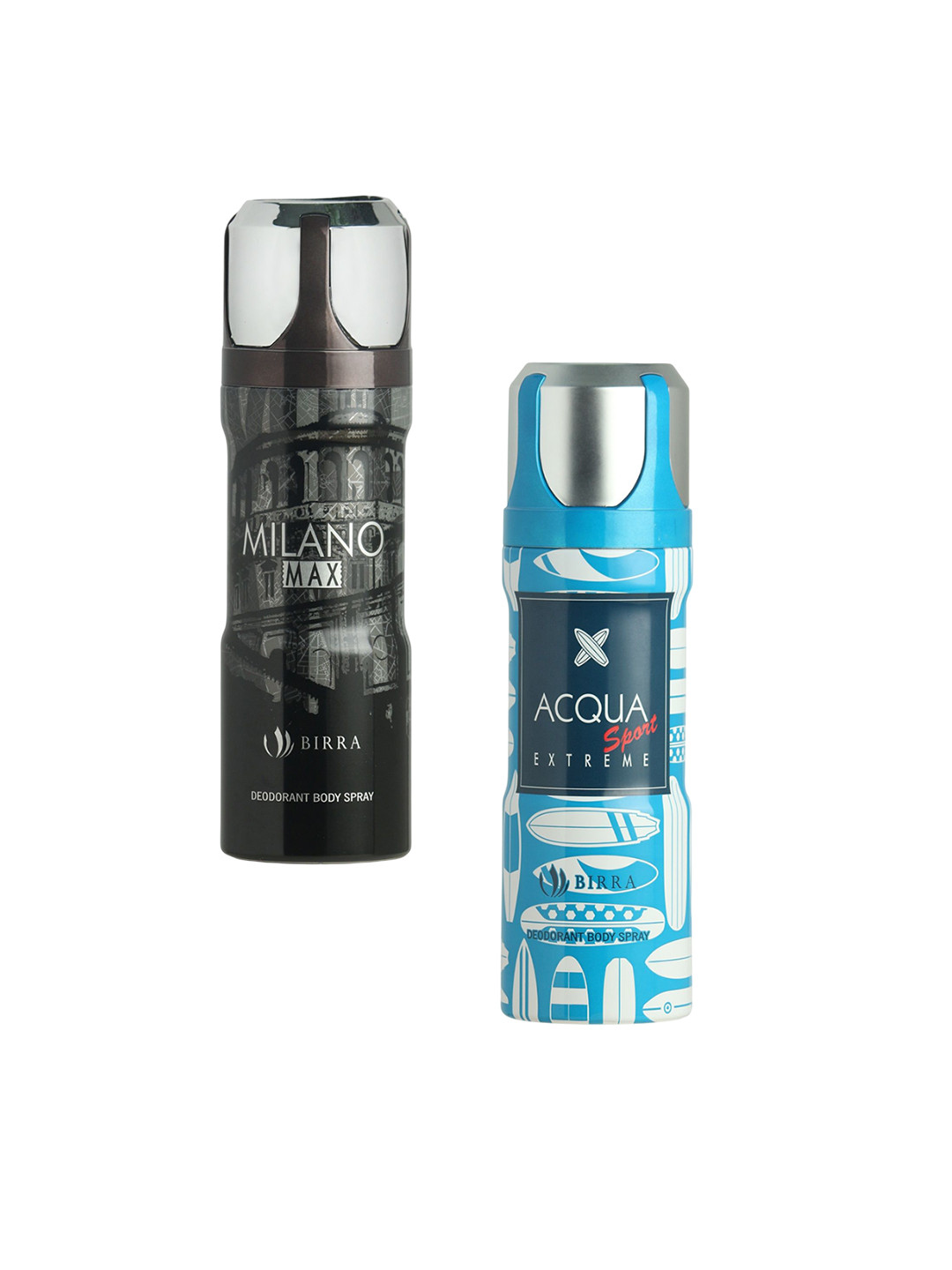 

BIRRA Set Of 2 Milano Max & Acqua Sport Extreme Deodorant Body Spray - 200 ml Each, Blue