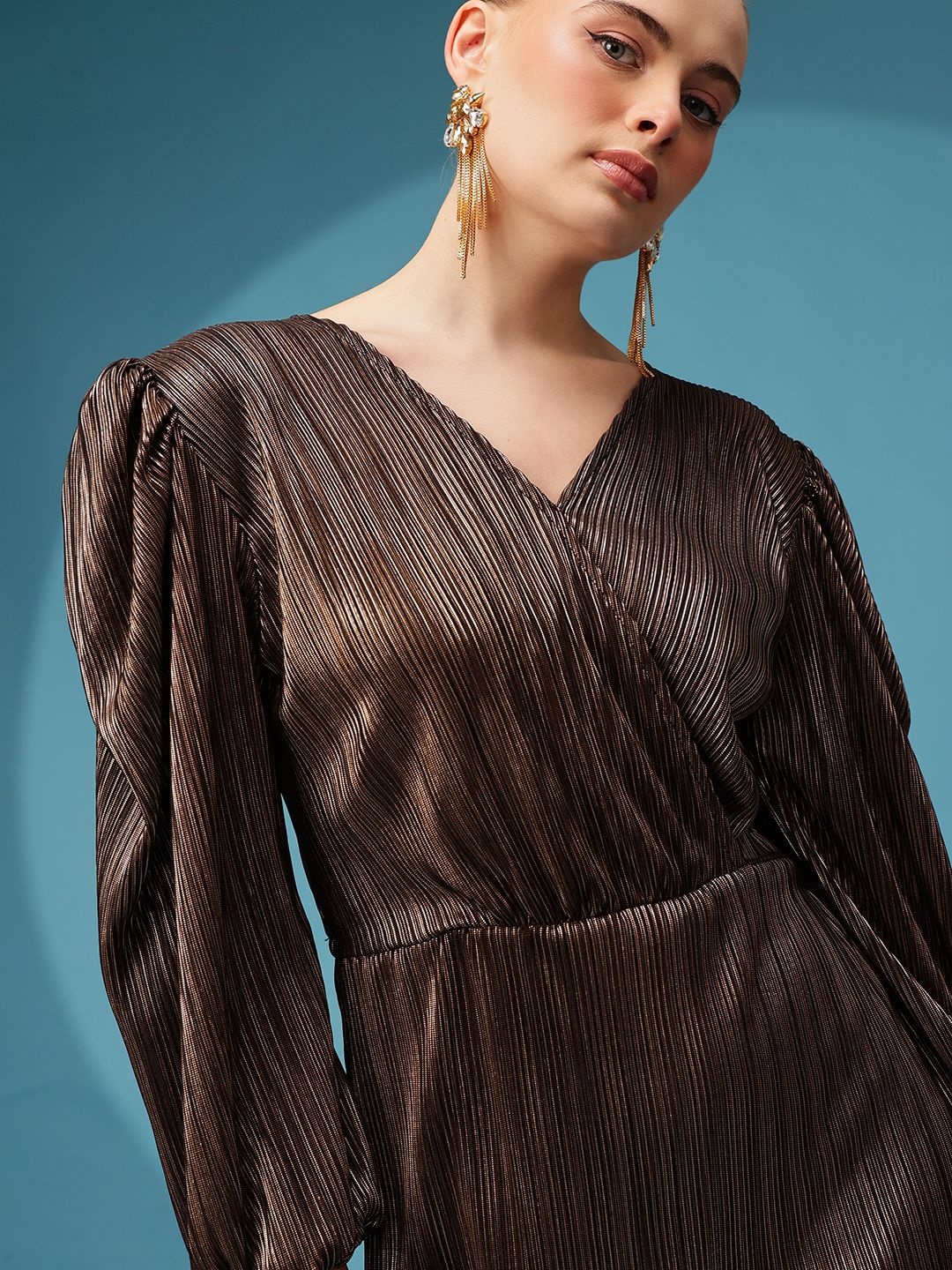 

BAESD Puff Sleeve Satin A-Line Dress, Copper