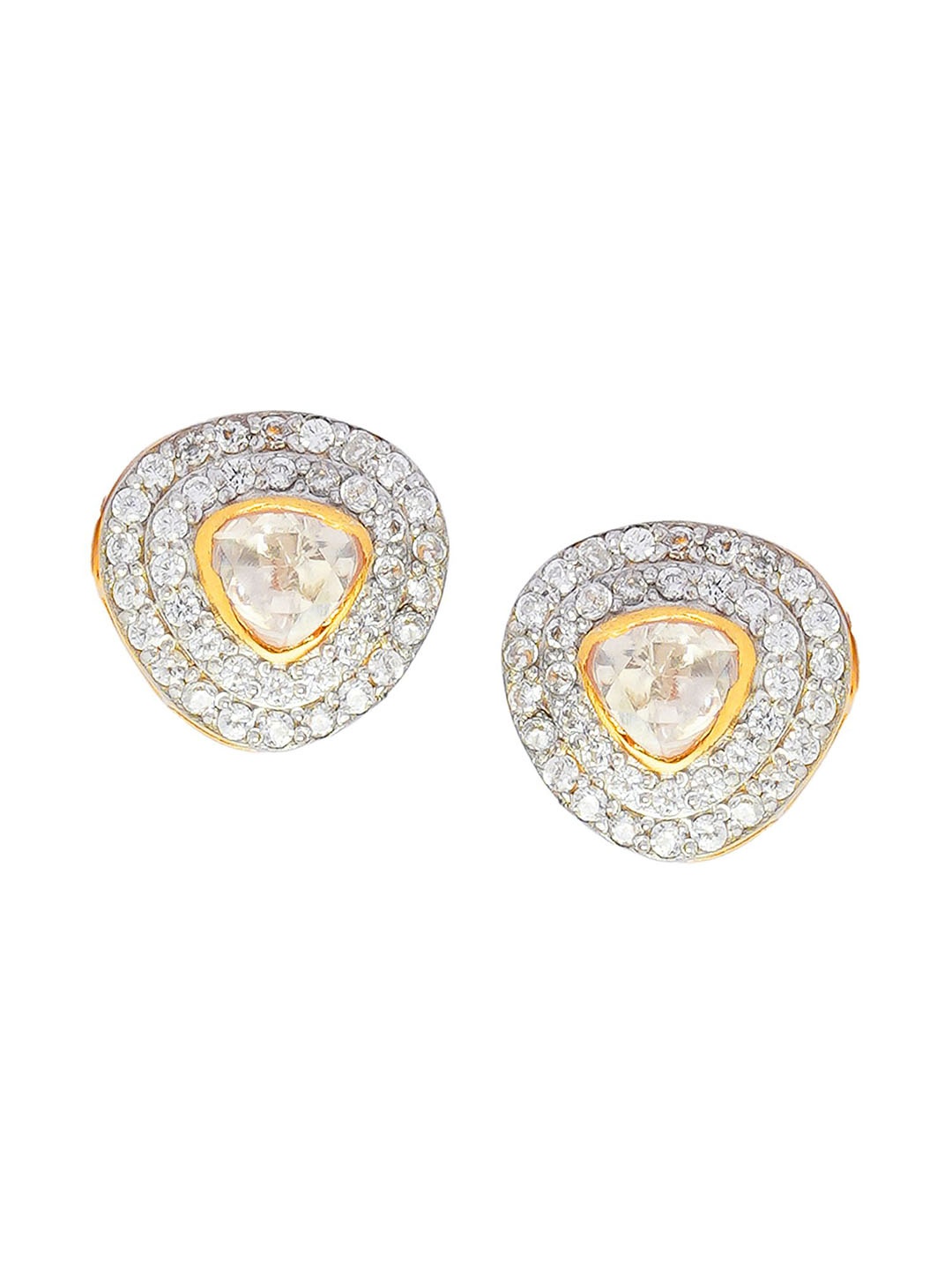 

Sica Jewellery Moissanite Sterling Silver Rhodium-Plated Kundan Studded Studs, Gold