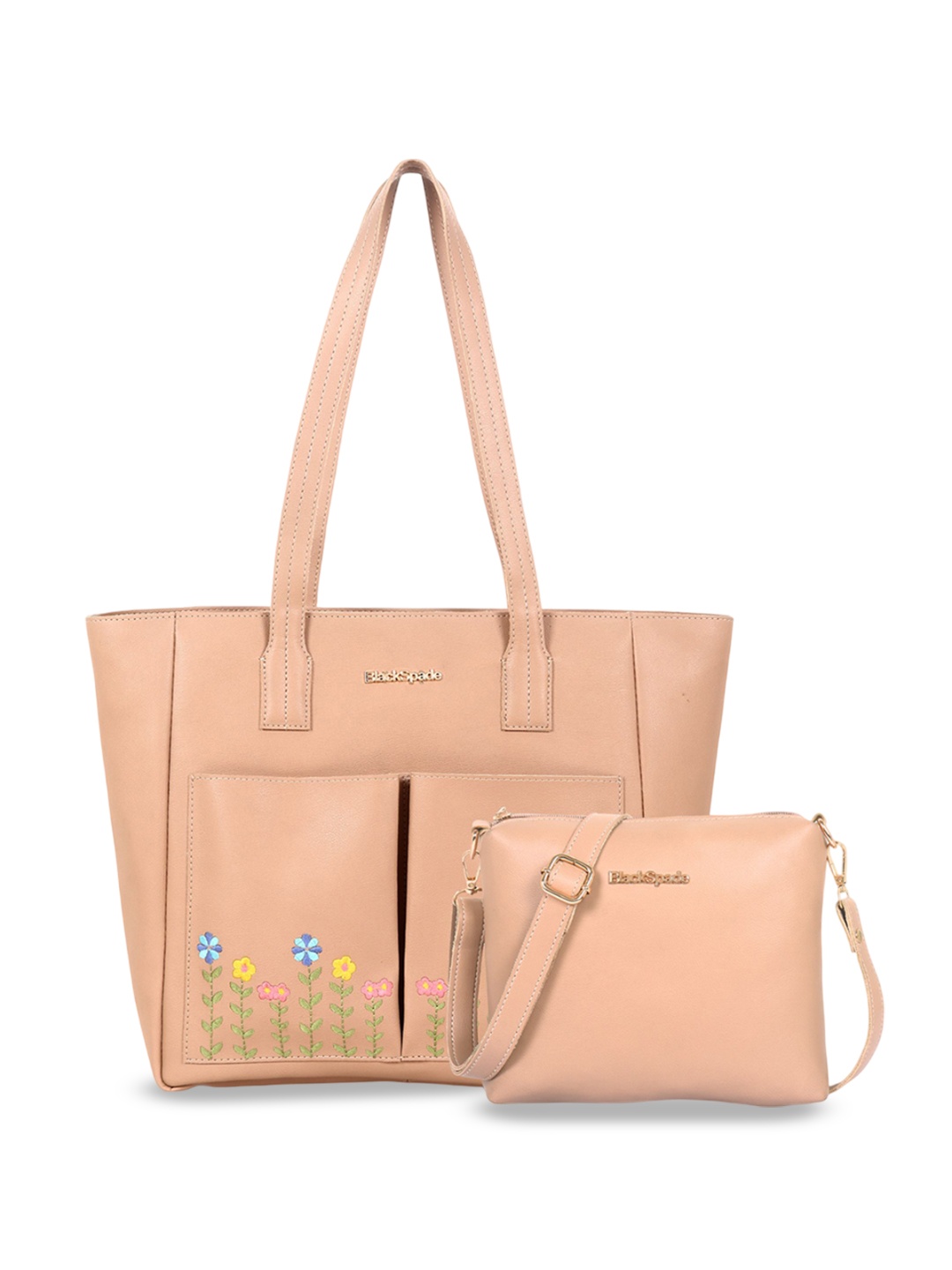 

Black Spade Floral PU Structured Tote Bag, Beige