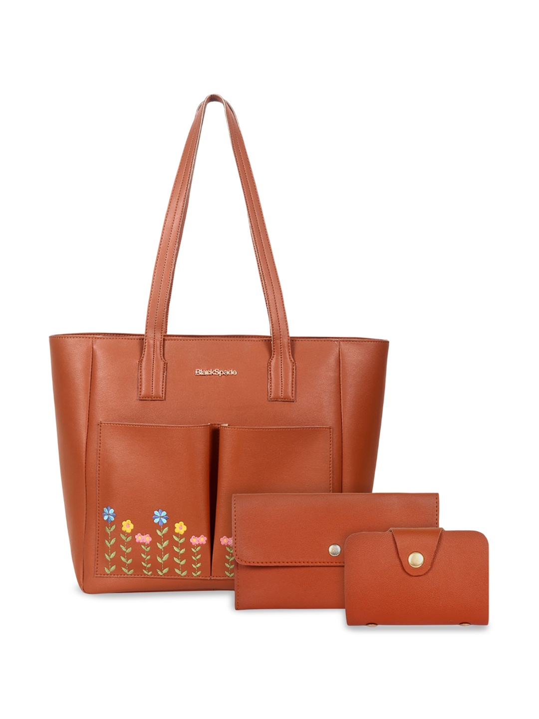 

Black Spade Floral PU Structured Tote Bag, Tan