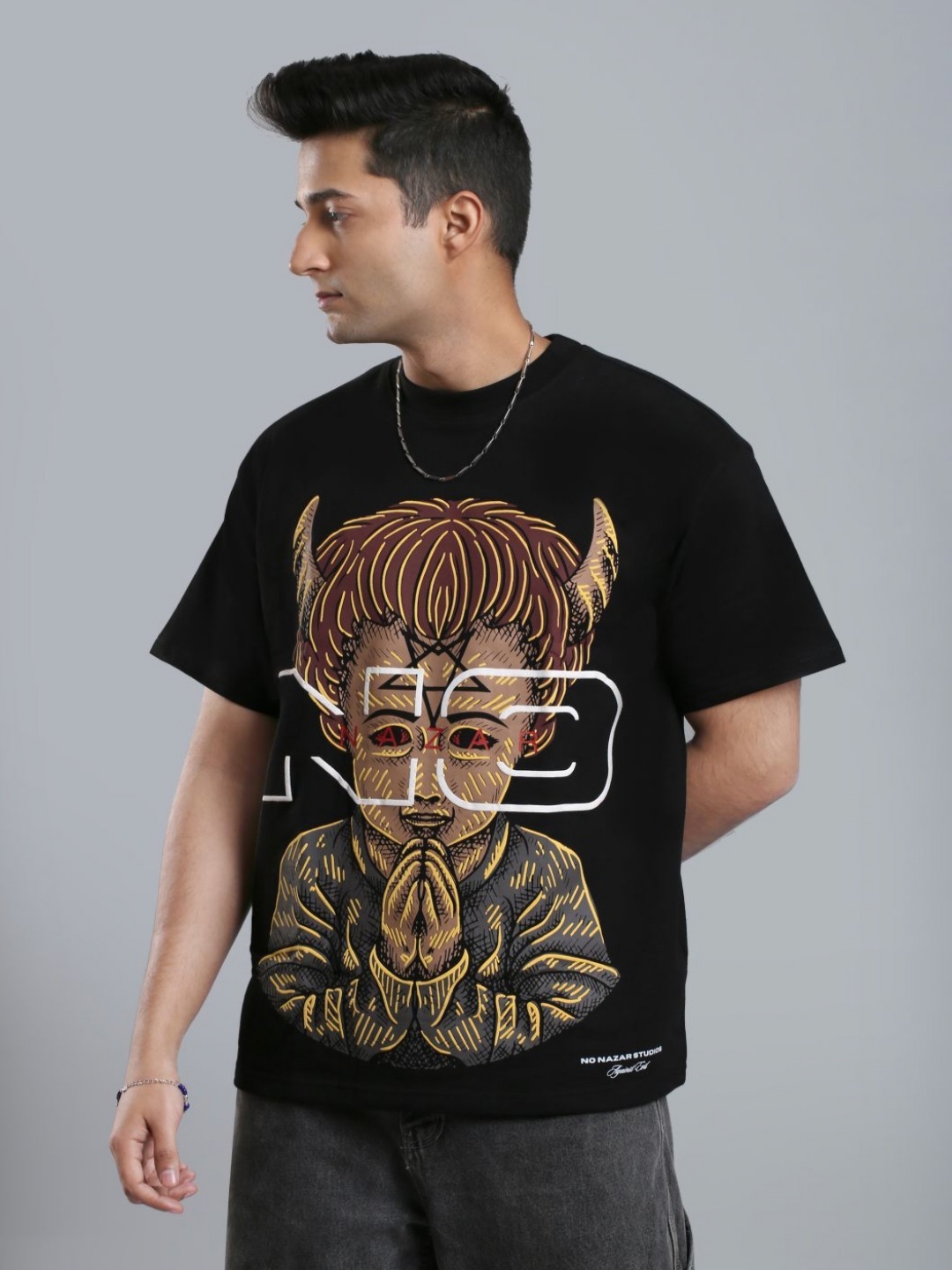 

No Nazar The Fallen Angel Printed Tshirt, Black