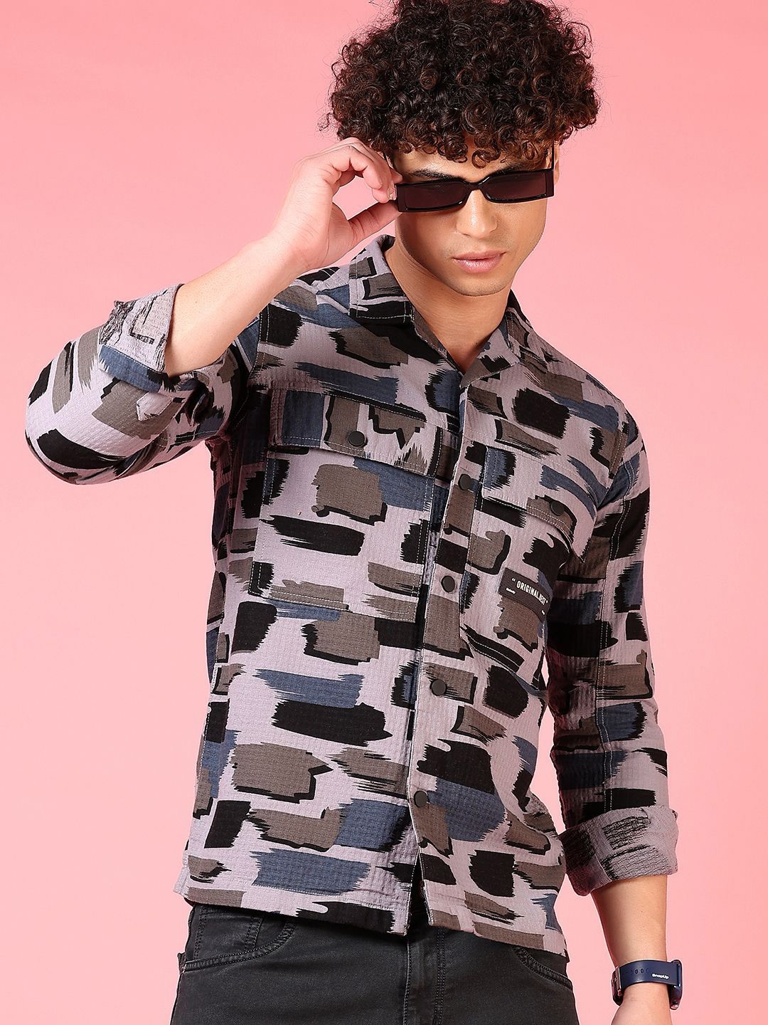 

V-Mart Men Opaque Printed Casual Shirt, Grey