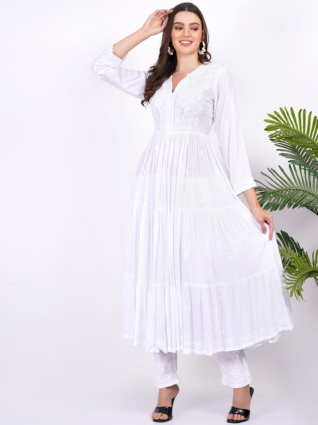 

SUFIZA LIFESTYLE Flared Sleeve Fit & Flare Midi Dress, White