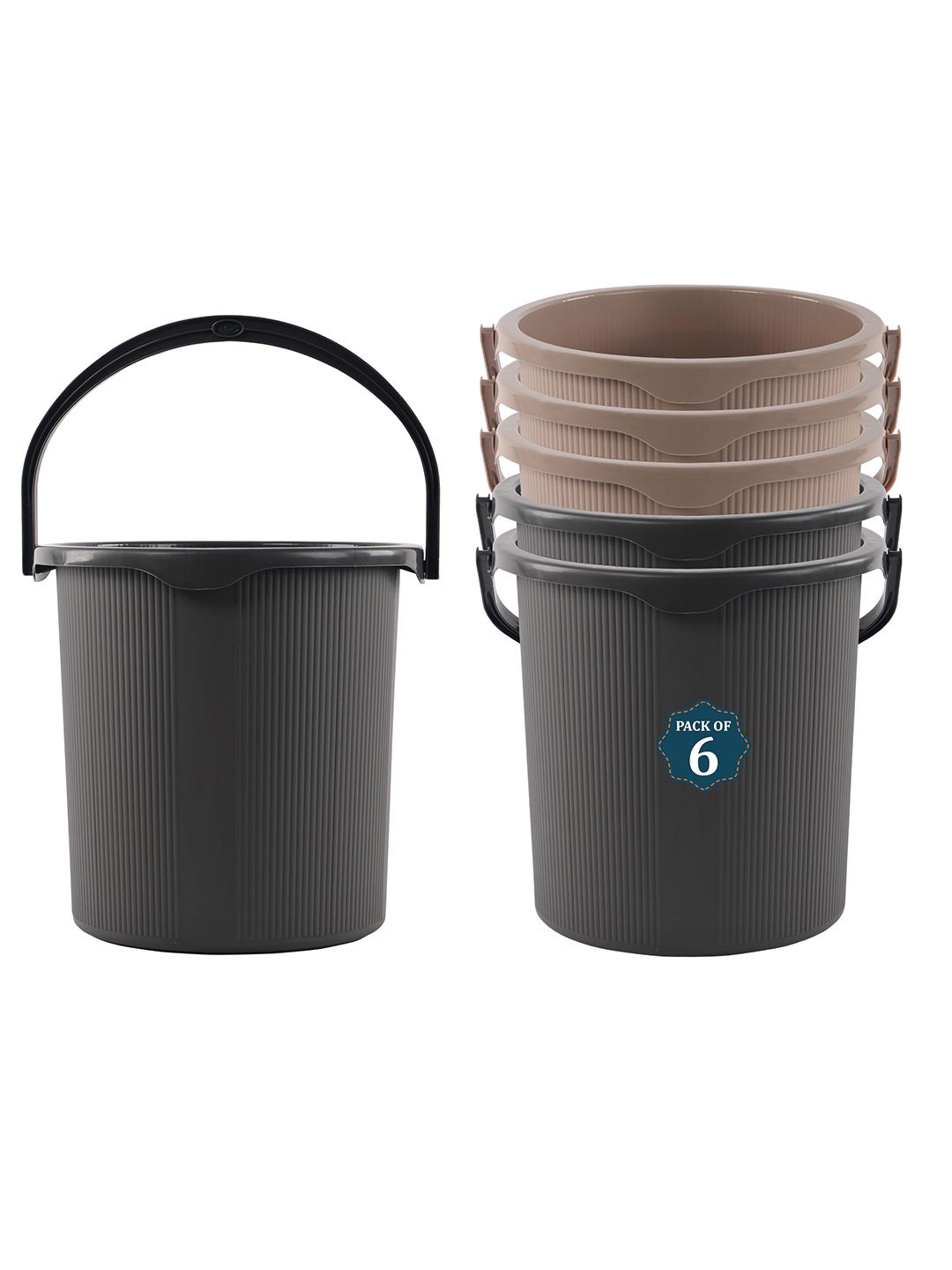 

Kuber Industries Magnite Grey & Beige 6 Pieces Striped Bucket 25L