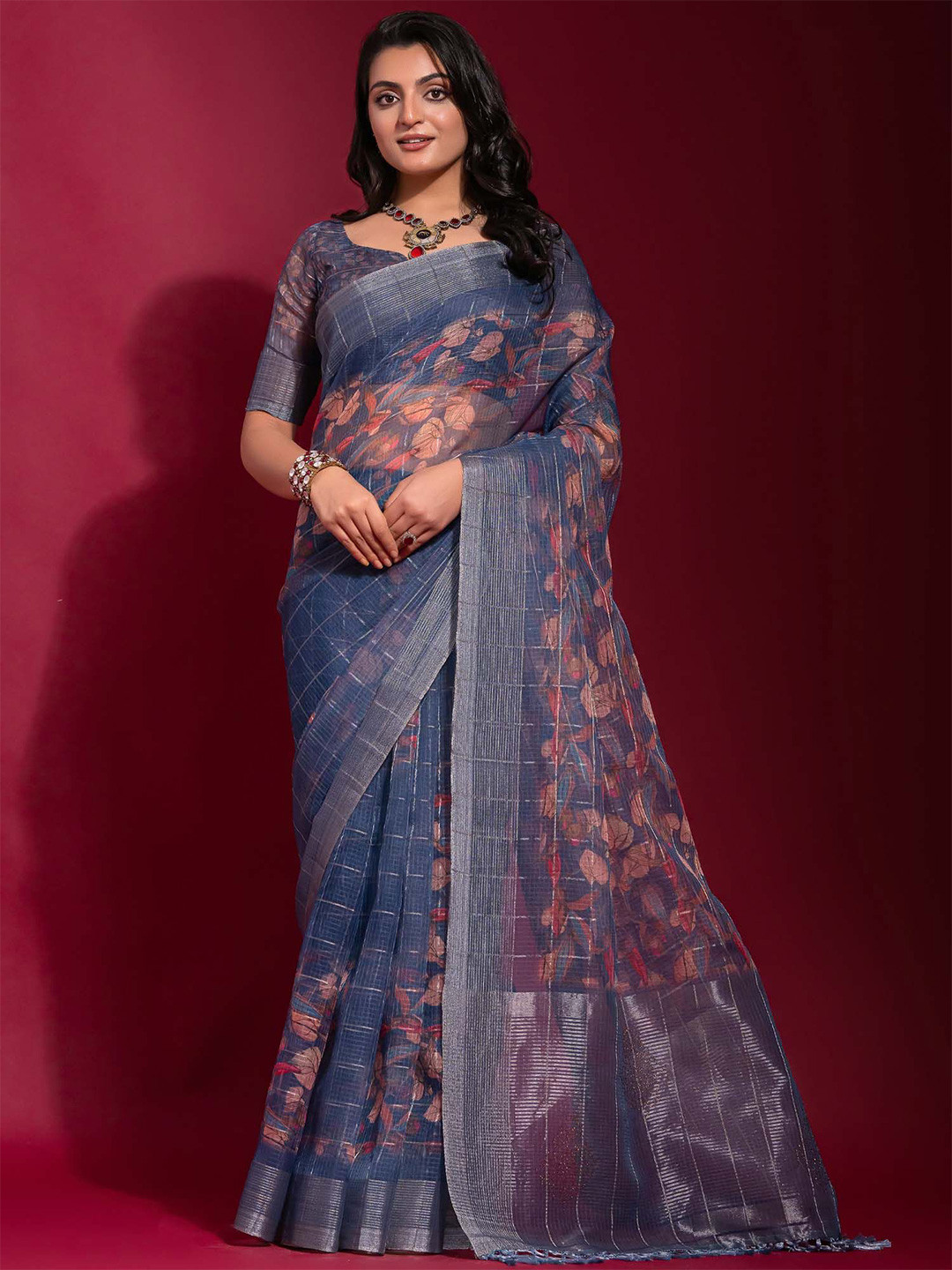 

Saree mall Woven Design Floral Zari Sarees, Blue